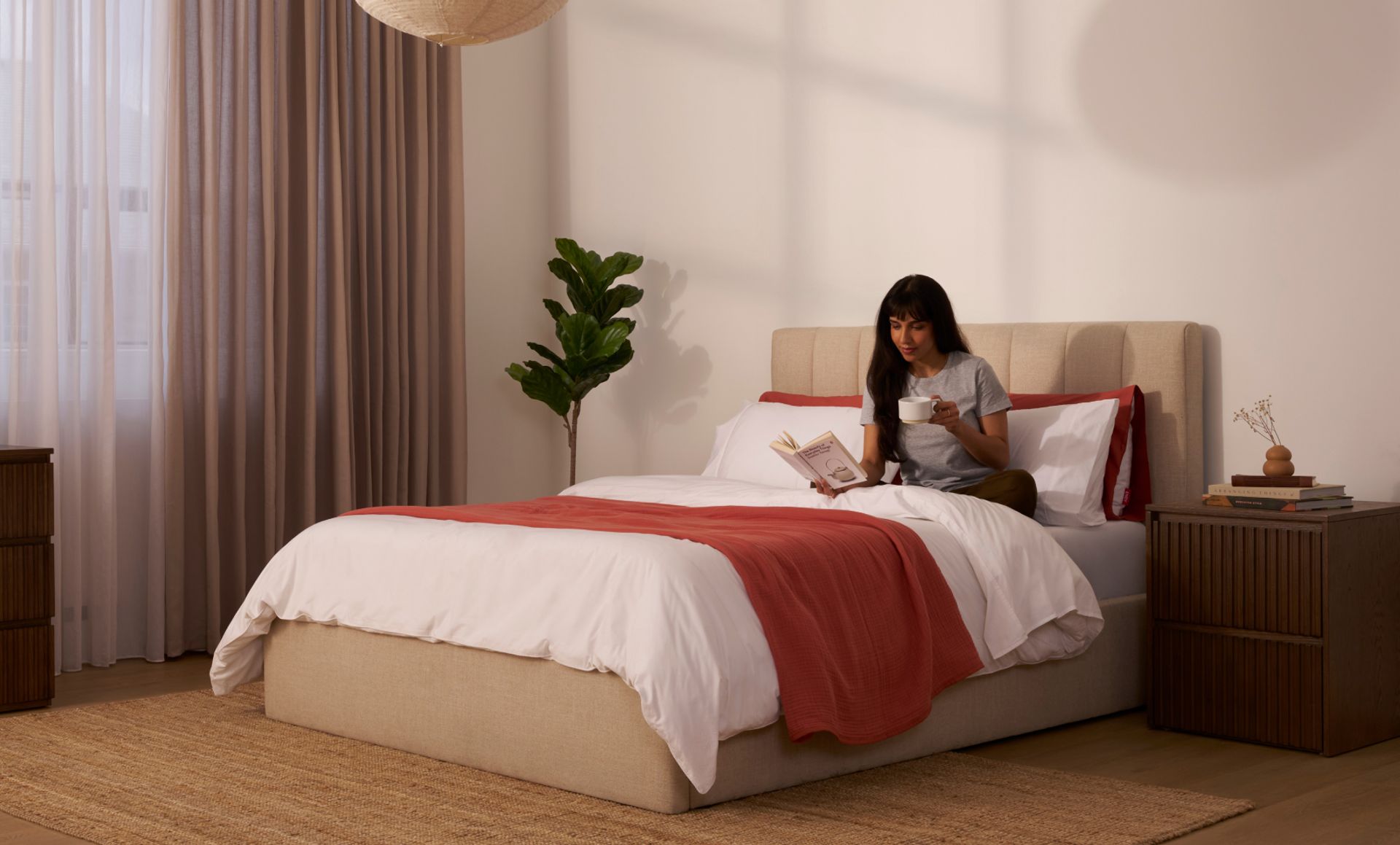 Upholstered Storage Bed Frame in Alabaster colour way