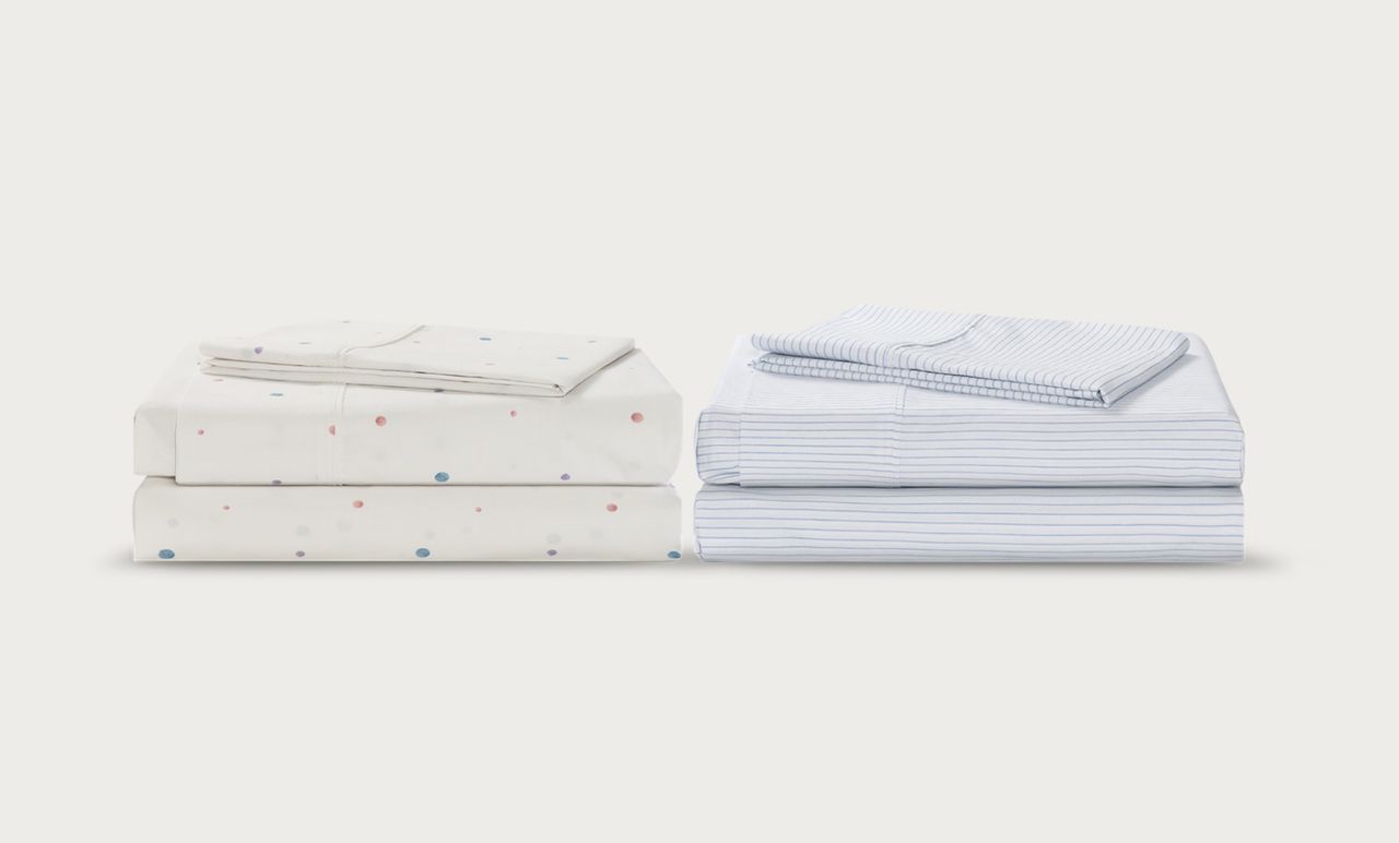 Sheet Refresh Duo sheet set with chambray stripe and dot patterns