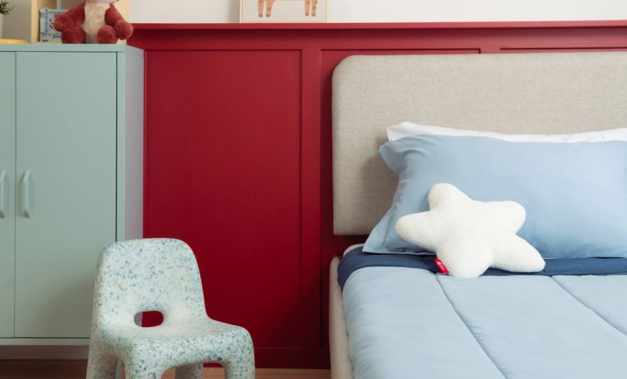 Endy Kids Platform Bed in grey colour with smoke colour legs