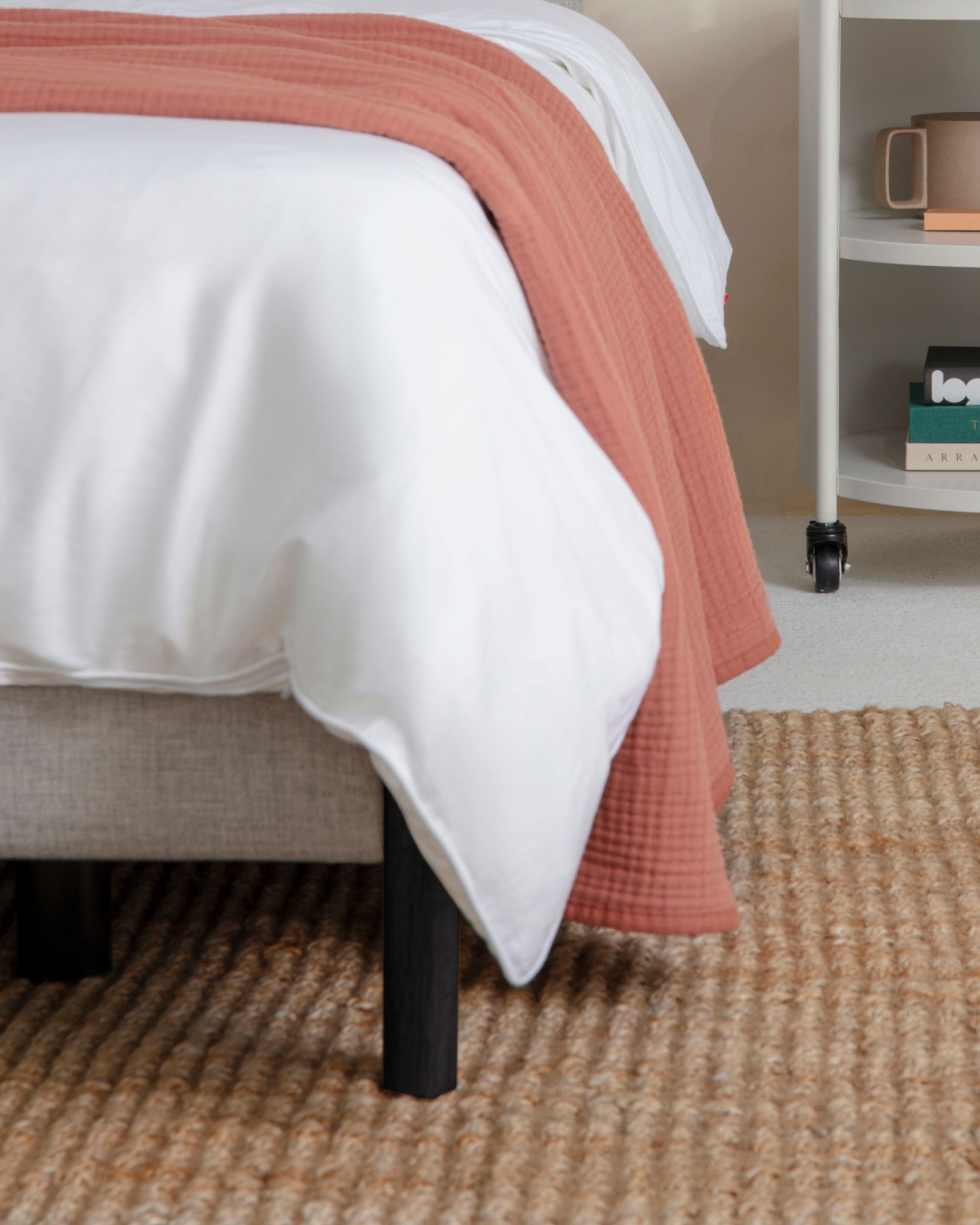 Upholstered Platform Base in grey colour with black colour legs