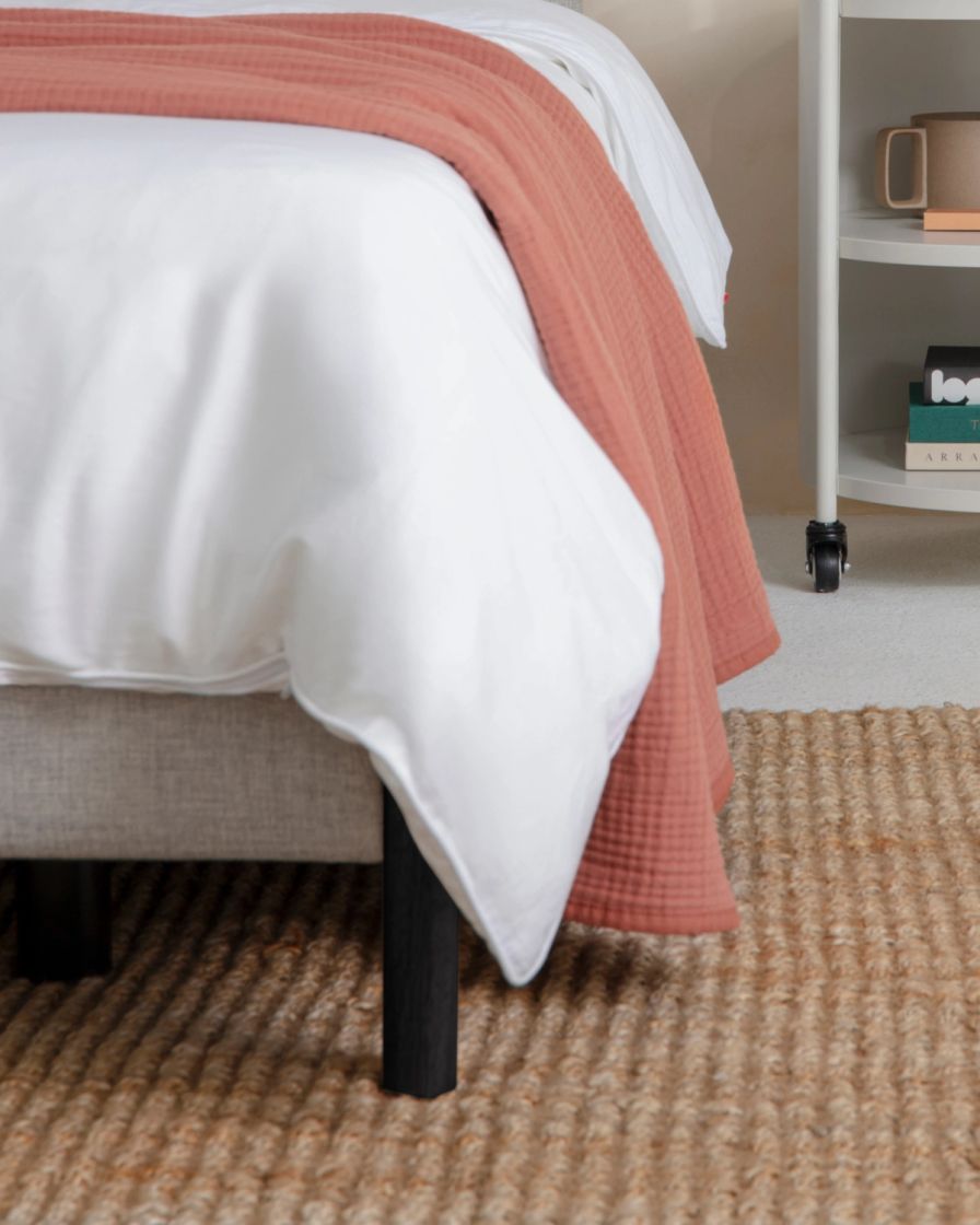 Upholstered Platform Base in grey colour with black colour legs