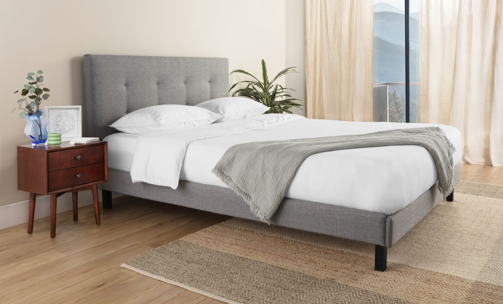 The Endy Upholstered Bed in Heather Grey colourway