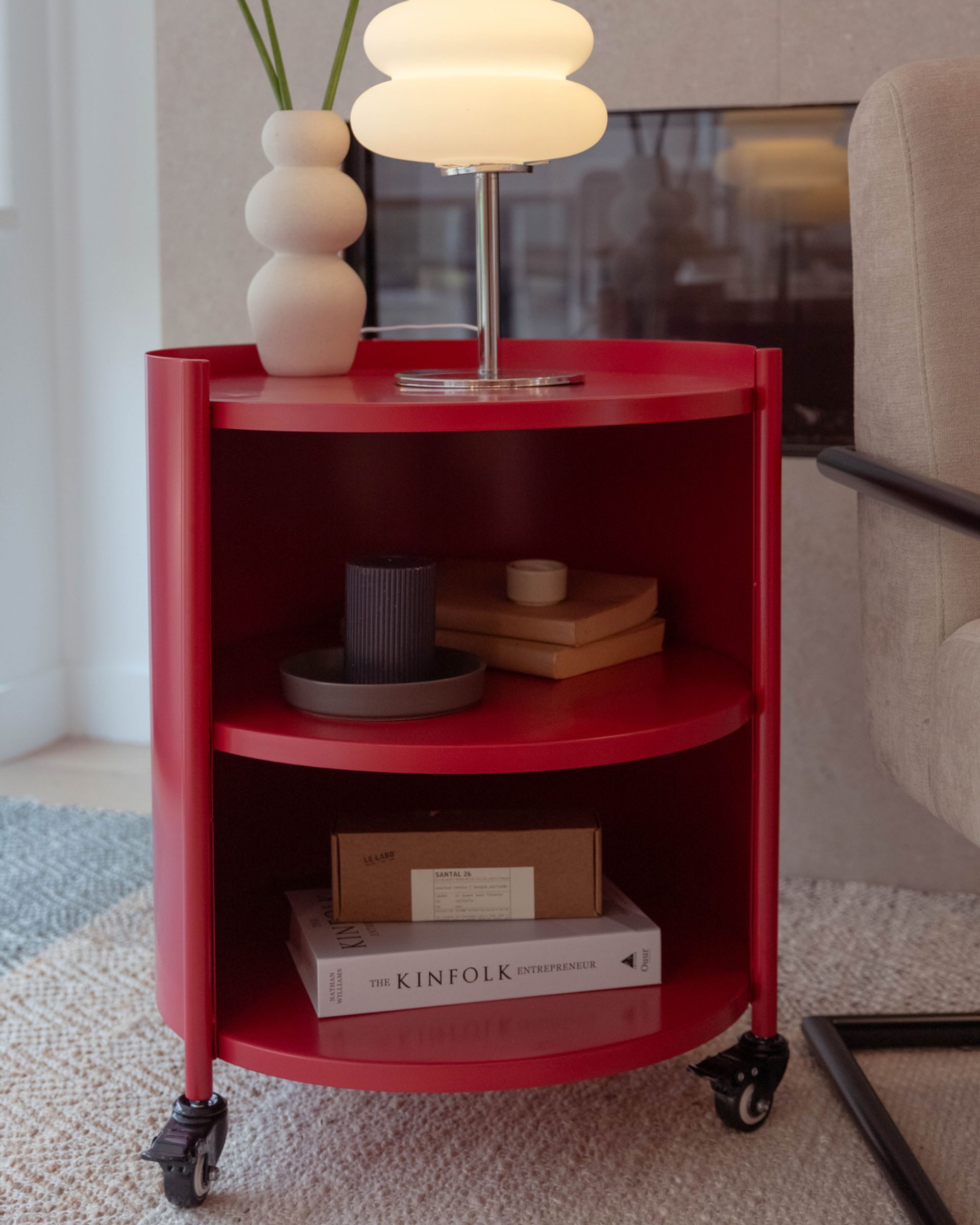 Swivel Nightstand in rubine colour way