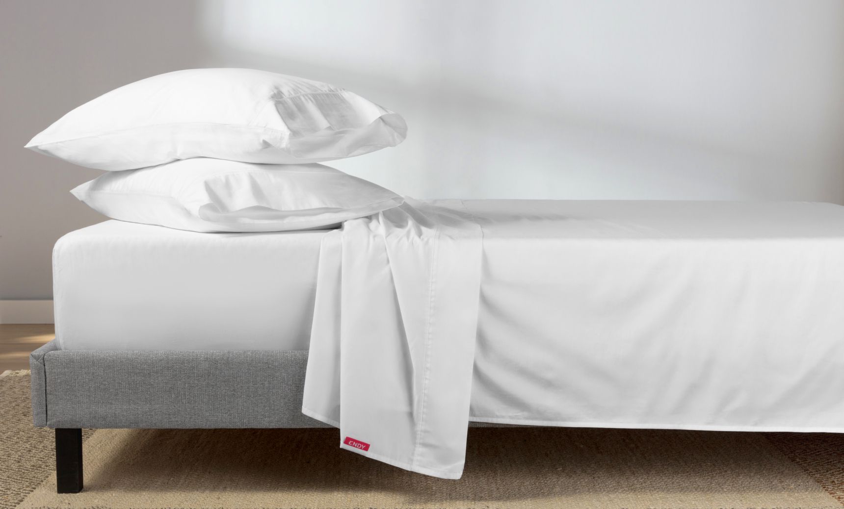 Endy Organic Cotton Pillowcase Cover (Sateen) in Alpine White colourway.