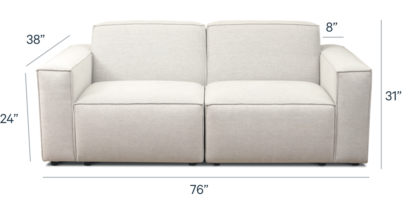 Endy Modular Sofa image displaying product dimensions.