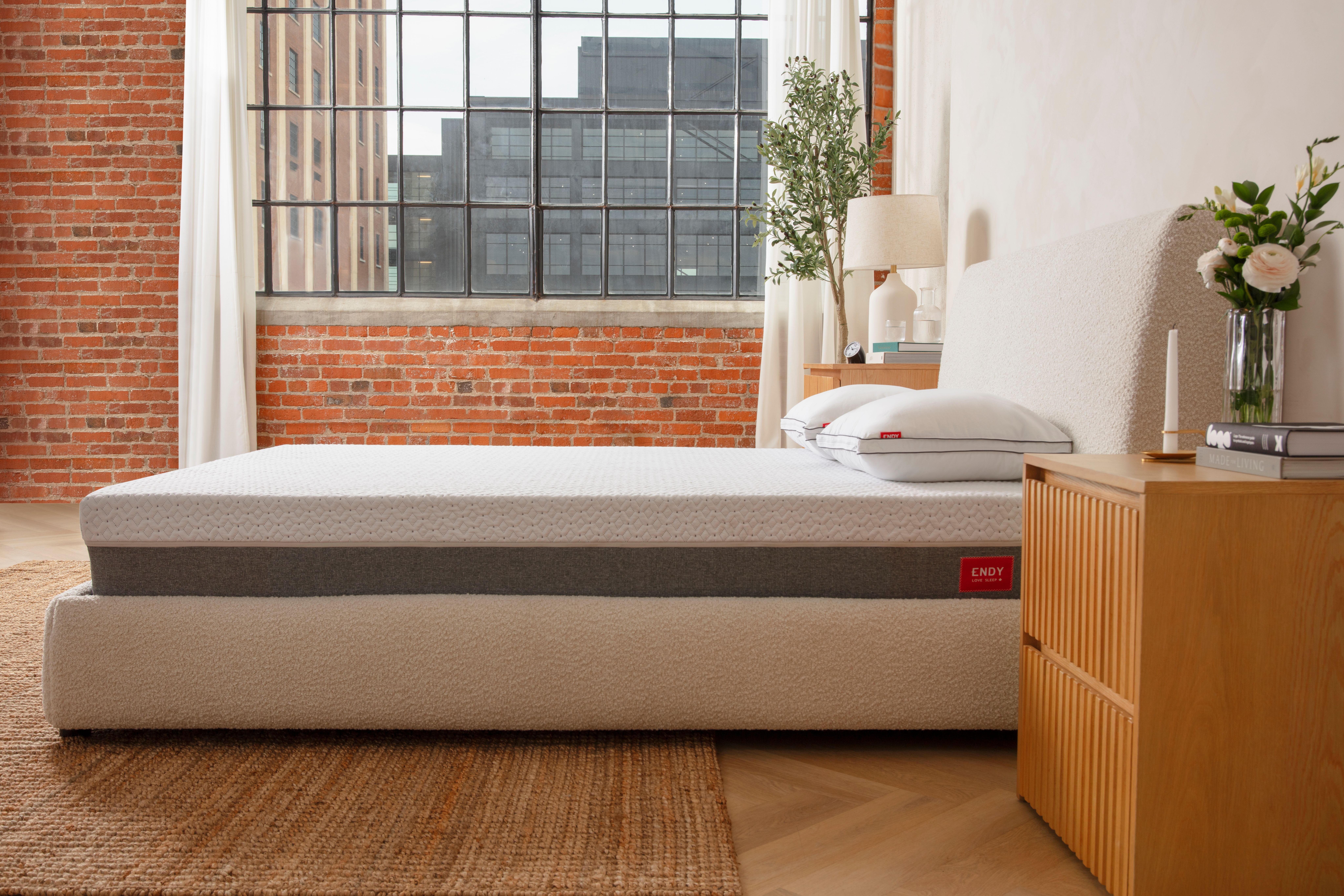Bare Endy Mattress on an Endy Curve Bed in Cream Bouclé