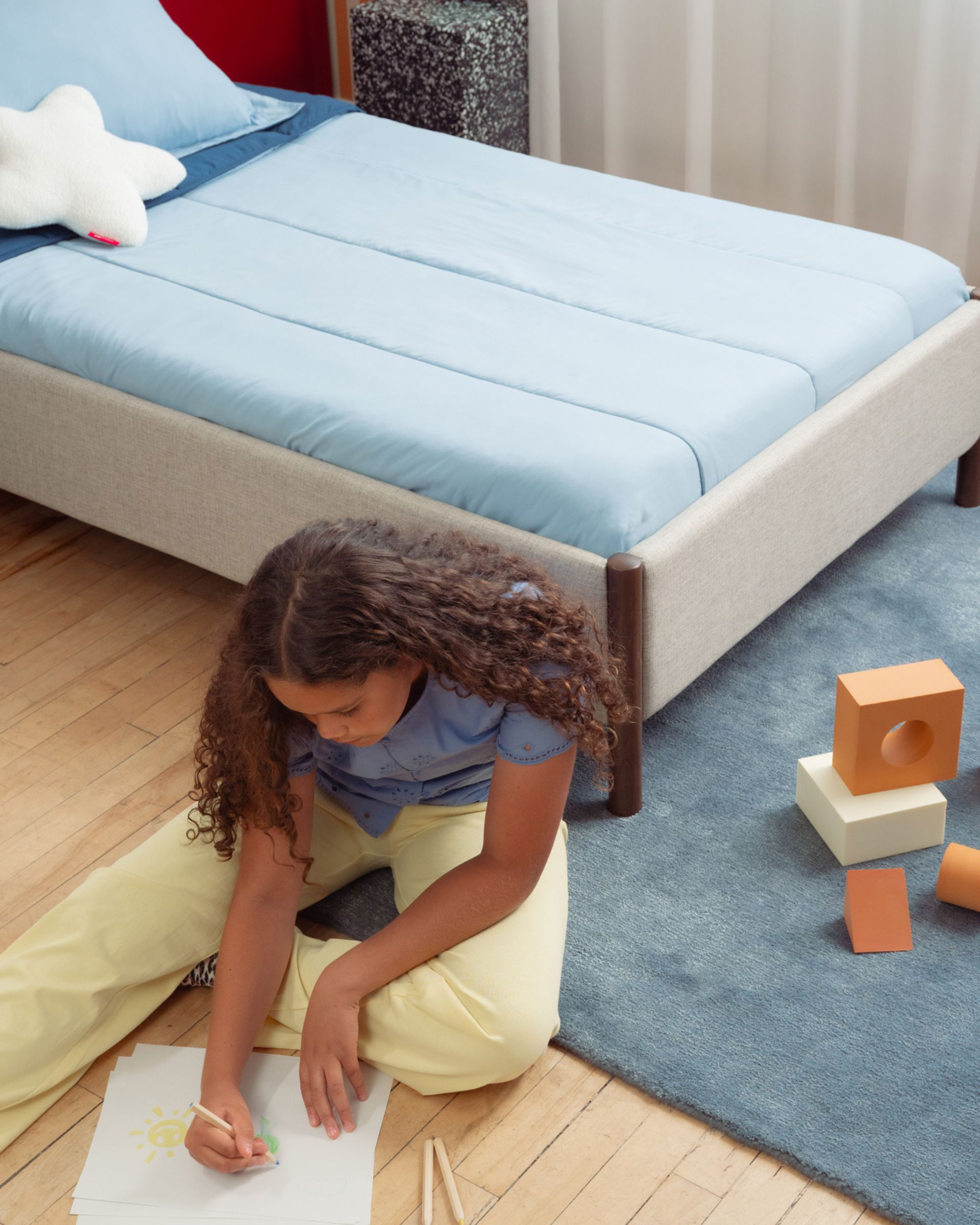 Endy Kids Platform Bed in grey colour with smoke colour legs