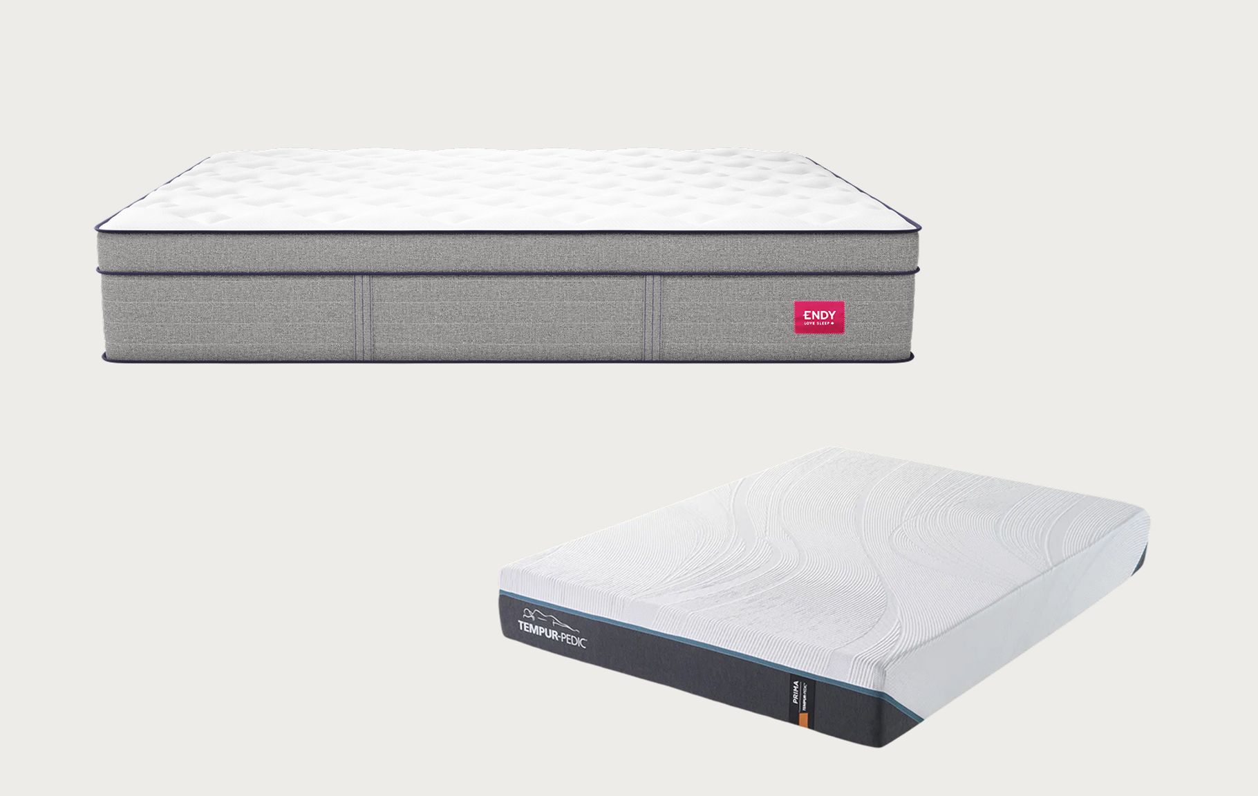 Comparison image showing the Endy Mattress above the Tempur-Pedic TEMPUR-Cloud Mattress.