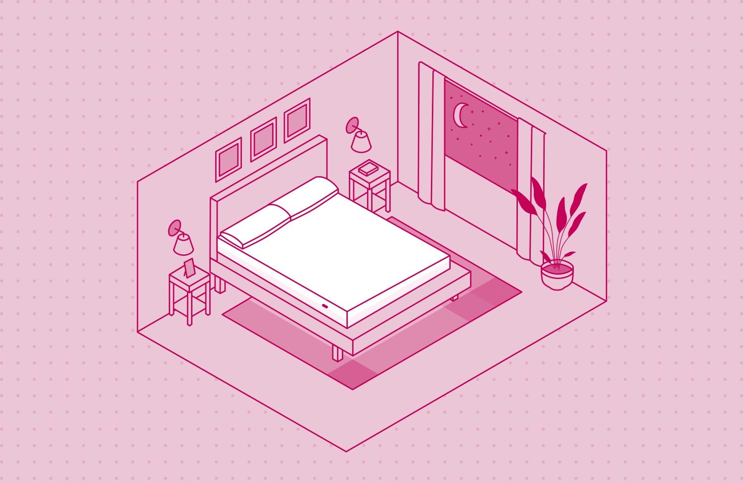 Illustration of a bedroom layout with an Cal King sized Endy Mattress.