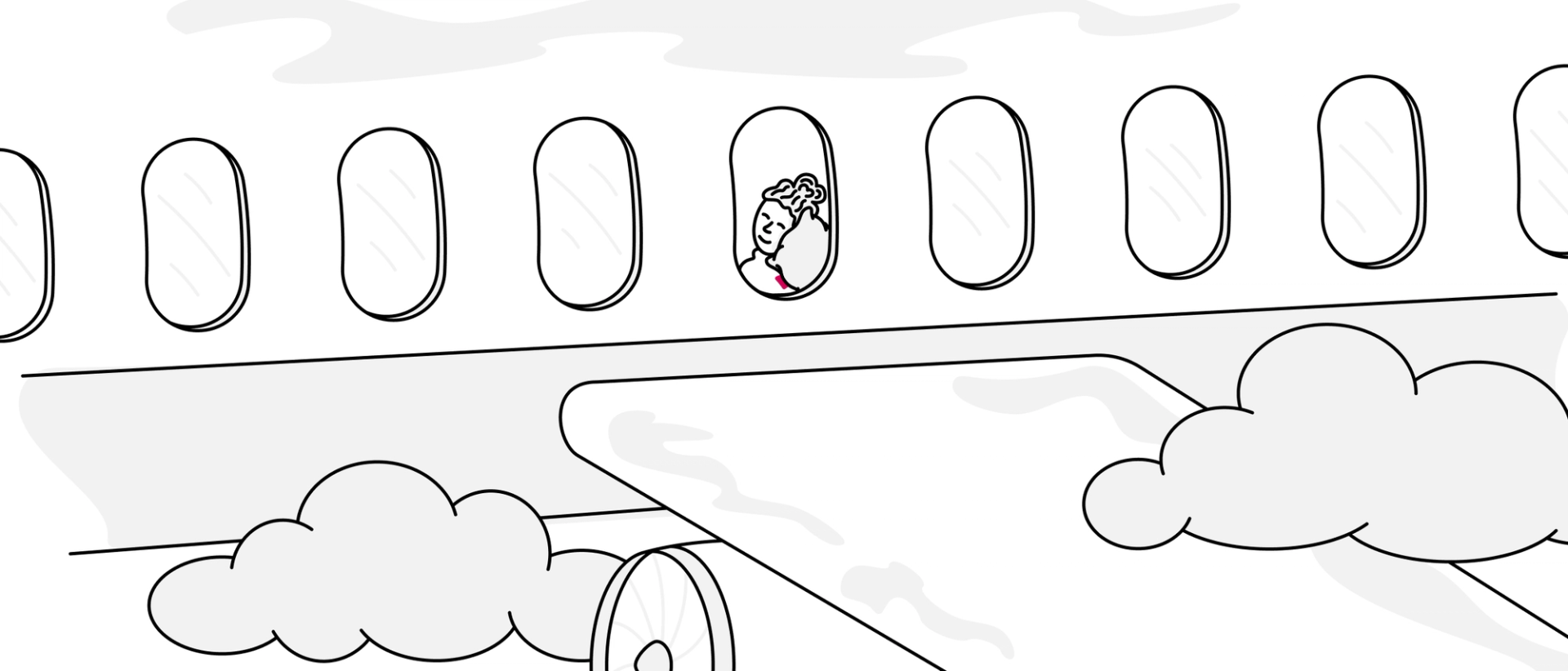 Cartoon of person on a plane with their Endy Travel Pillow.