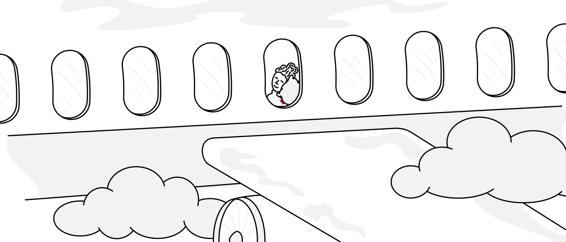 Cartoon of person on a plane with their Endy Travel Pillow.