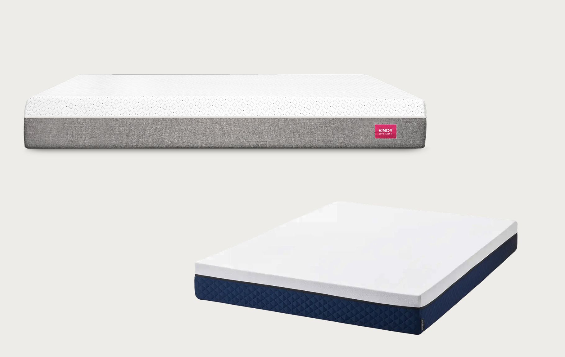 Comparison image showing the Endy Mattress above the Silk & Snow Mattress.