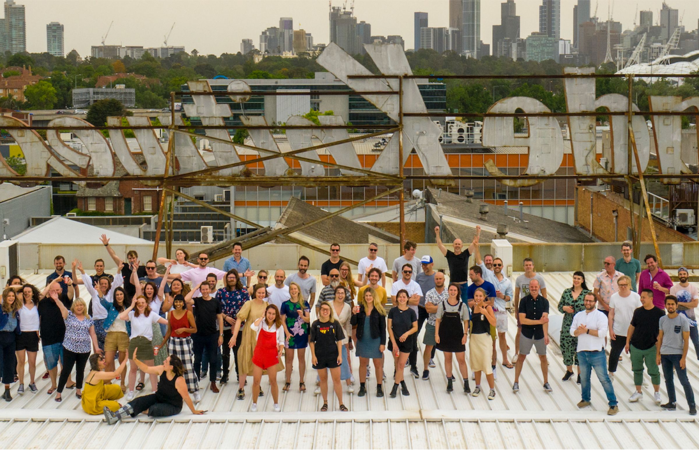 The whole Royals gang, hanging out on the rooftop of our Cremorne office.