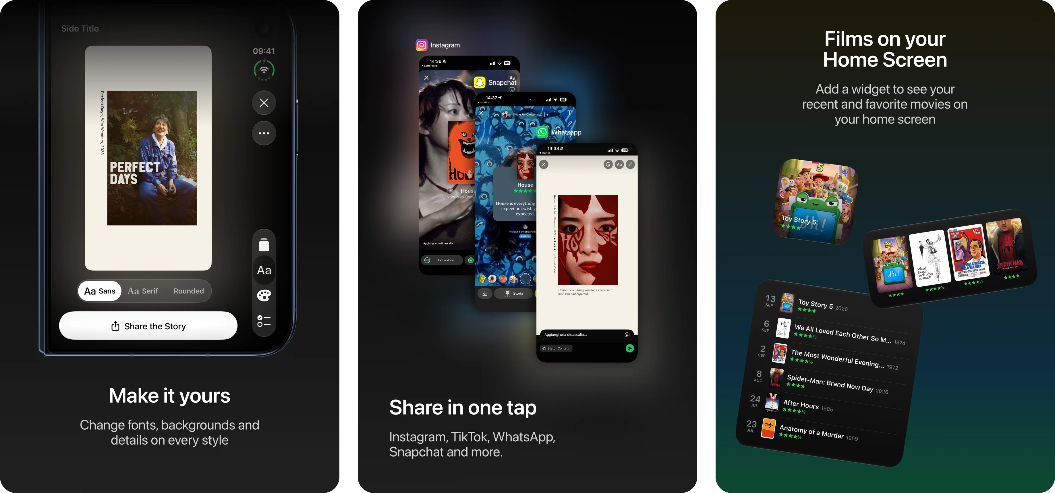 Stories for Letterboxd sharing to social apps and Home Screen widget
