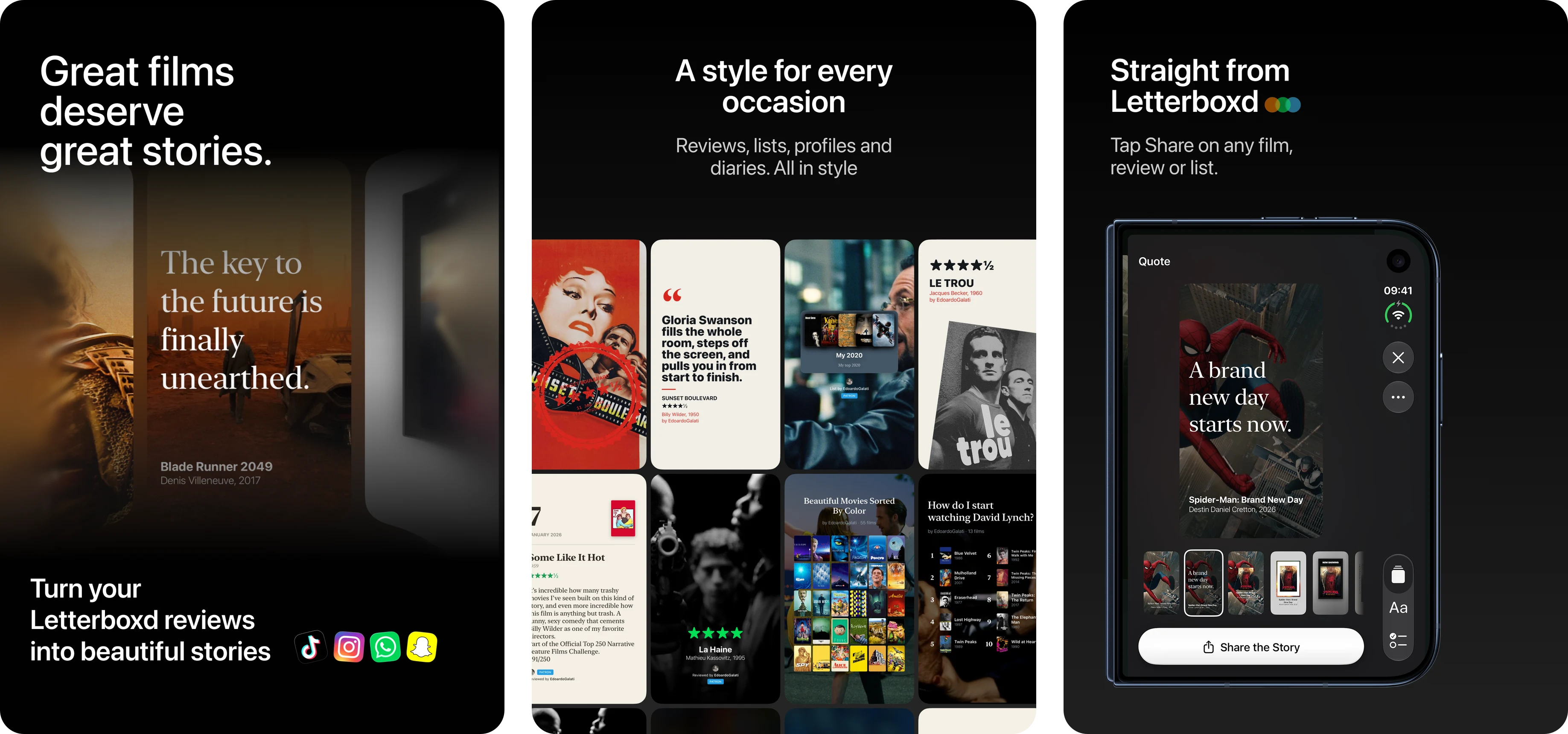 Stories for Letterboxd 2026: new styles for reviews, lists, profiles and diaries