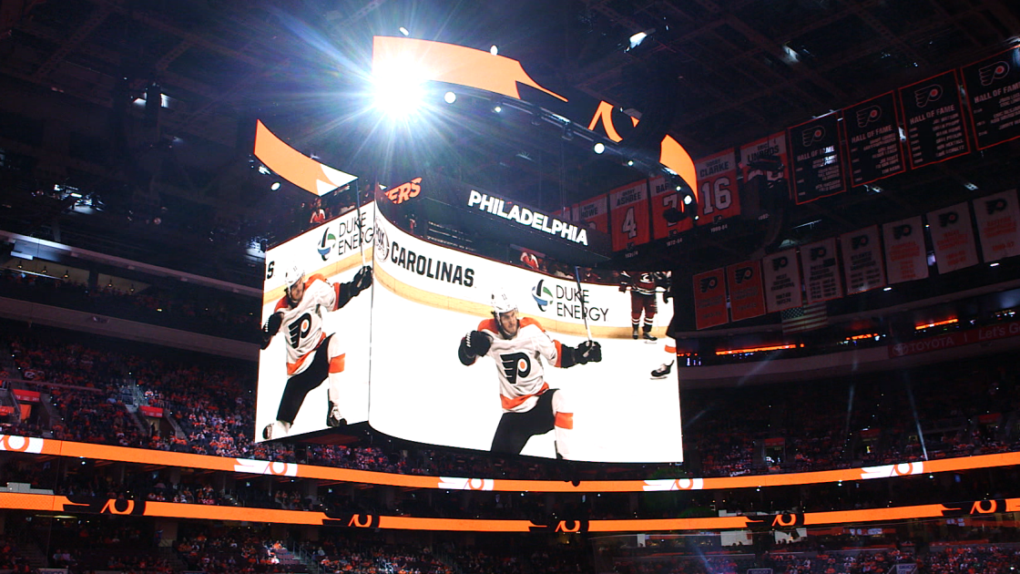 image of scoreboard during Philadelphia Flyers game
