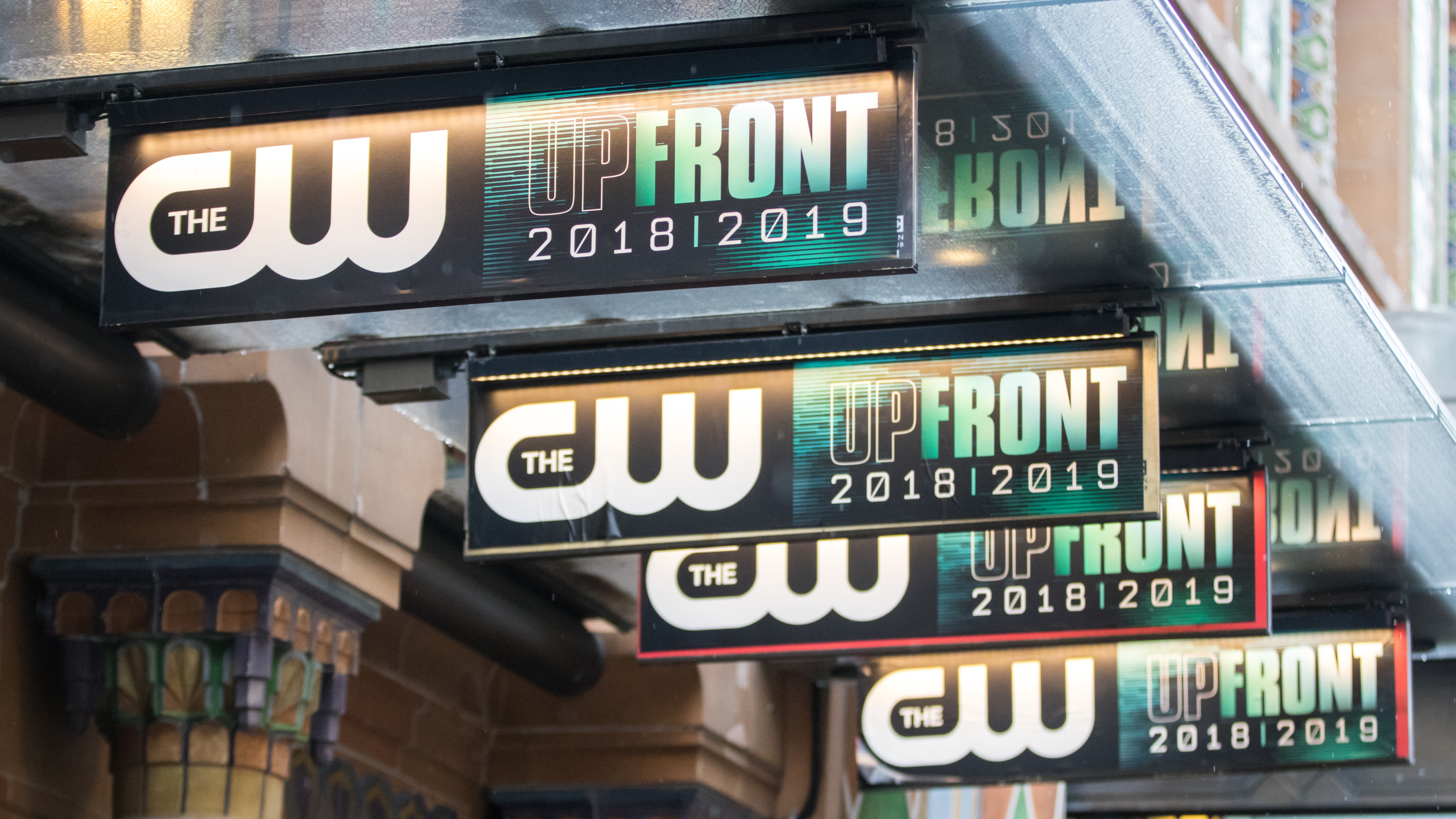 CW Upfront signs out front of venue