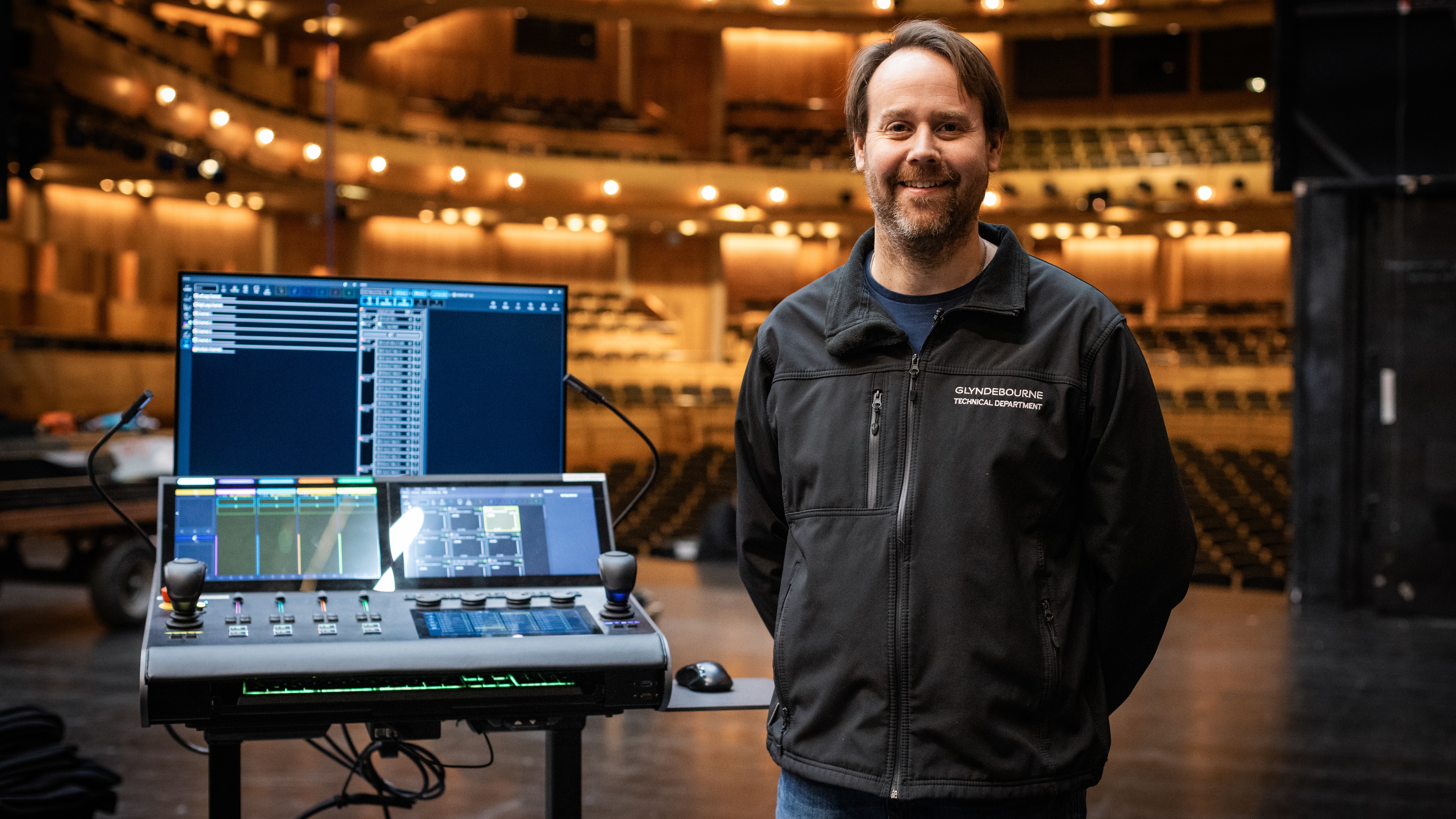 Automation operator Dan Klay stood beside epiQ console at Glyndebourne Opera House