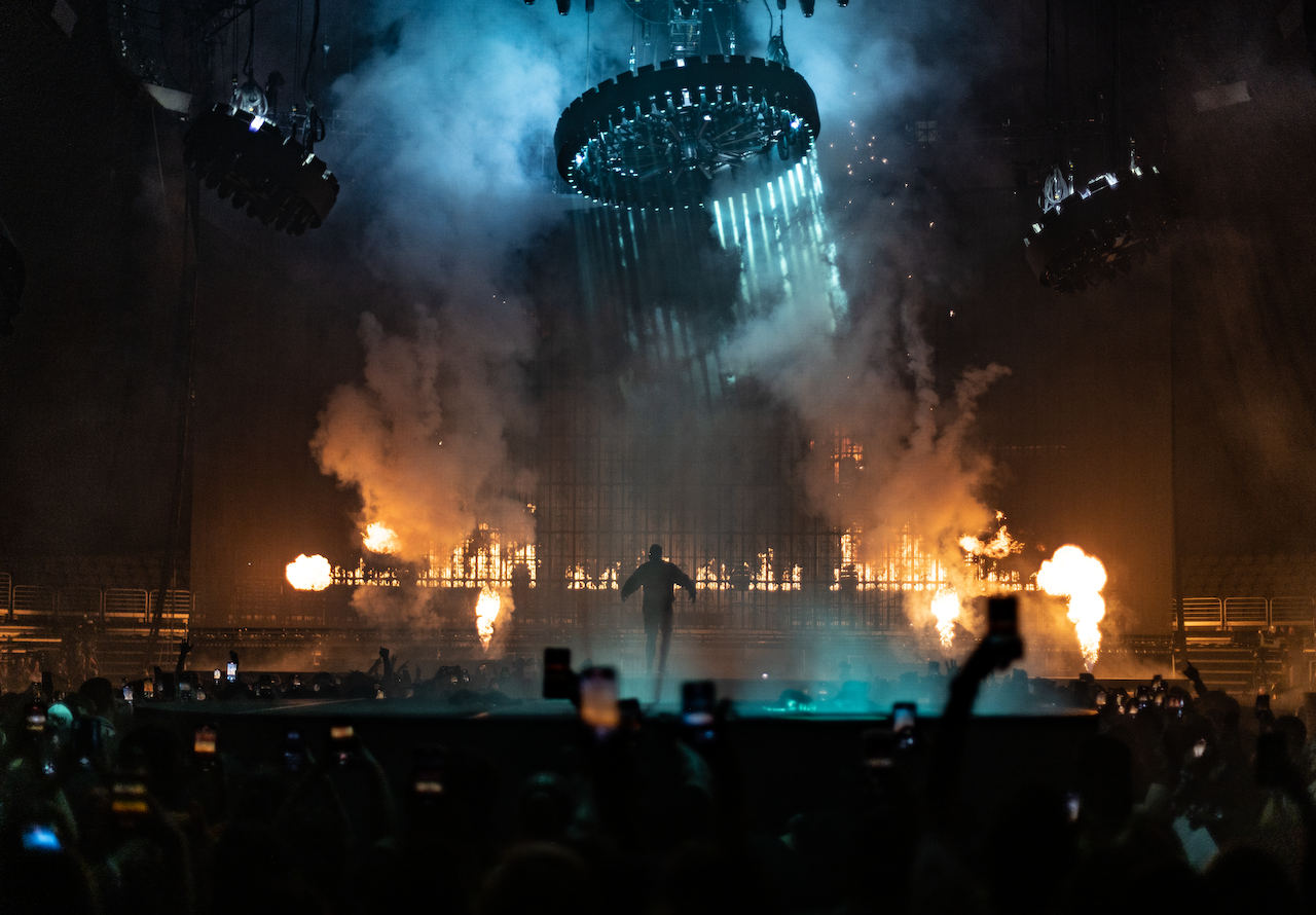 Post Malone on stage with pyrotechnics