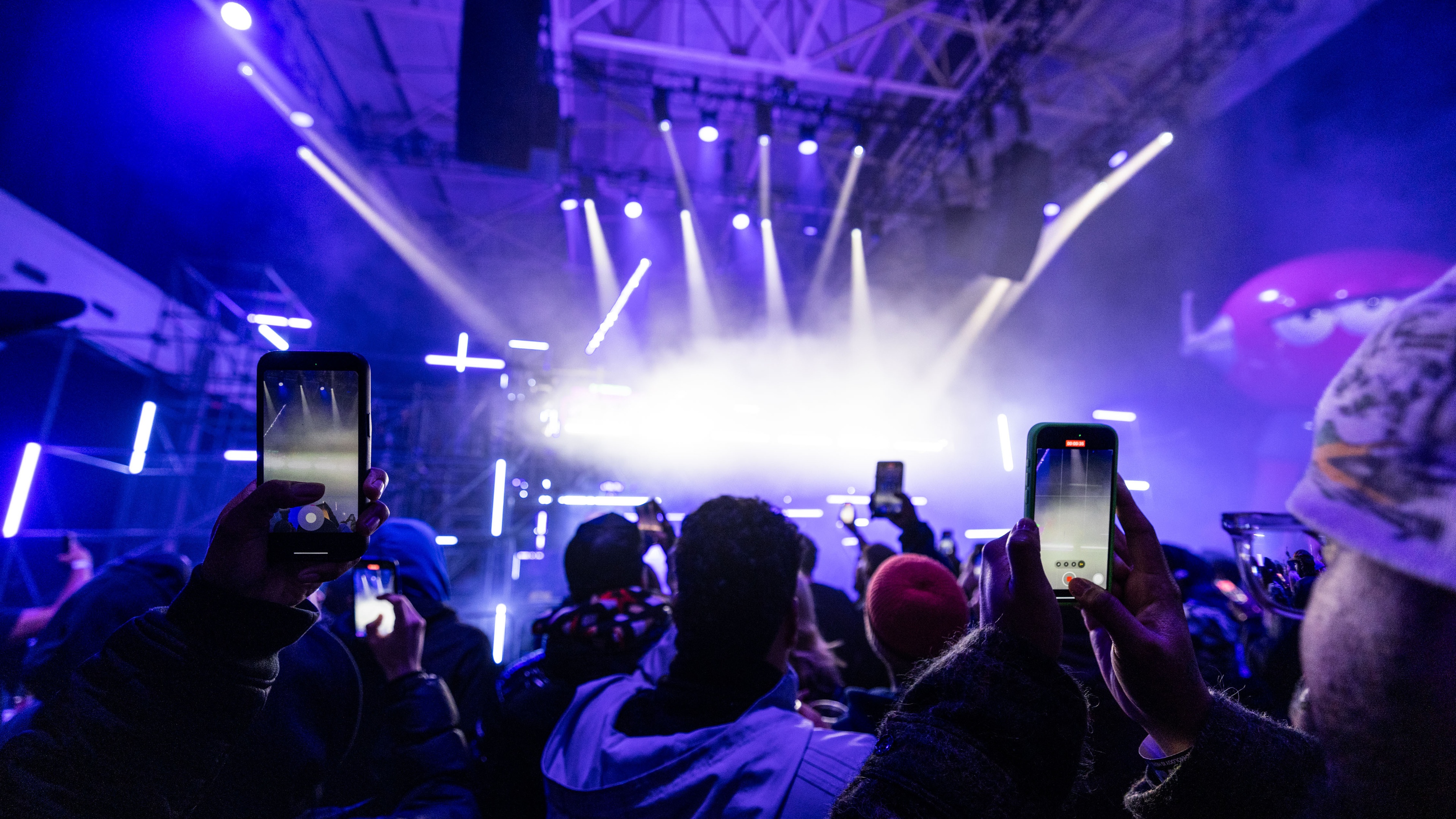 Stage with people gathered in front