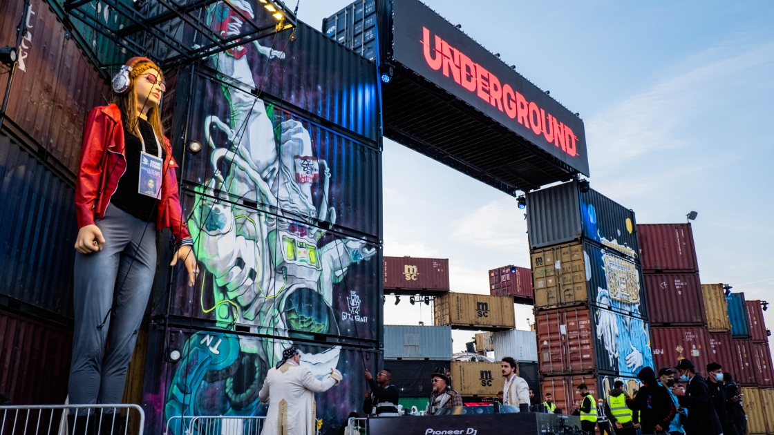 signage and event structures created from shipping containers