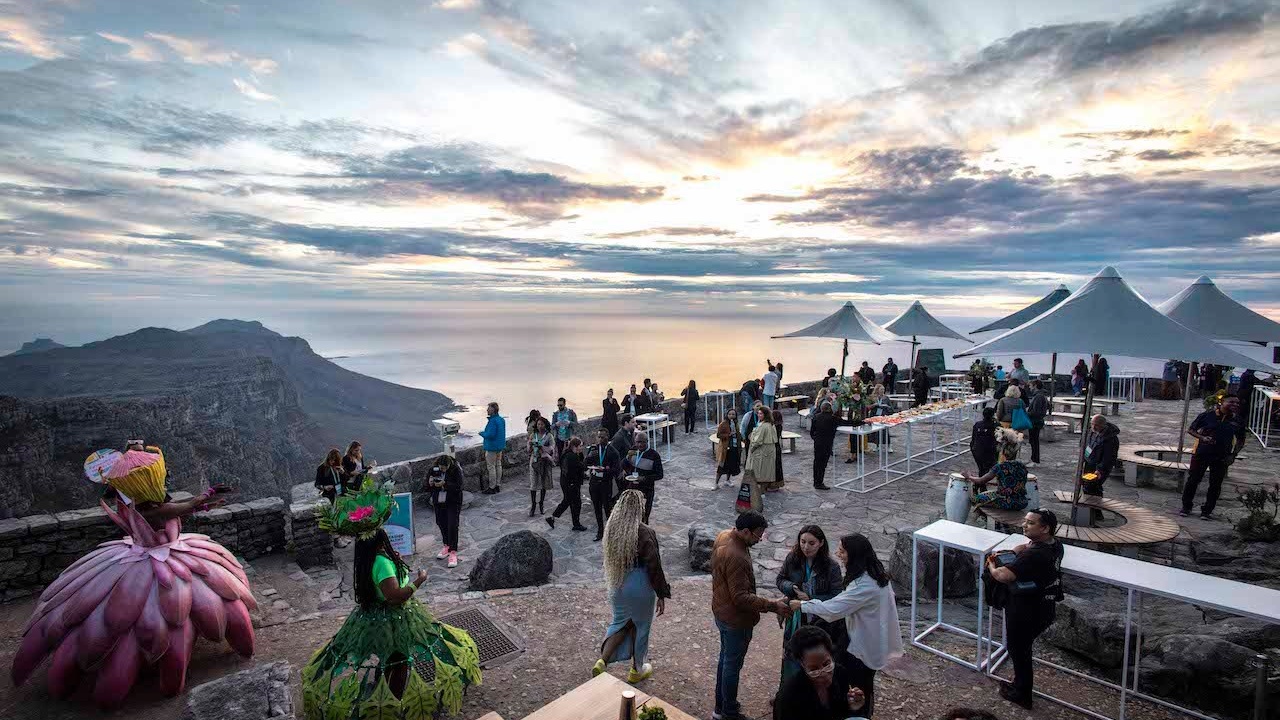 Outdoor shot of terrace with ocean in background