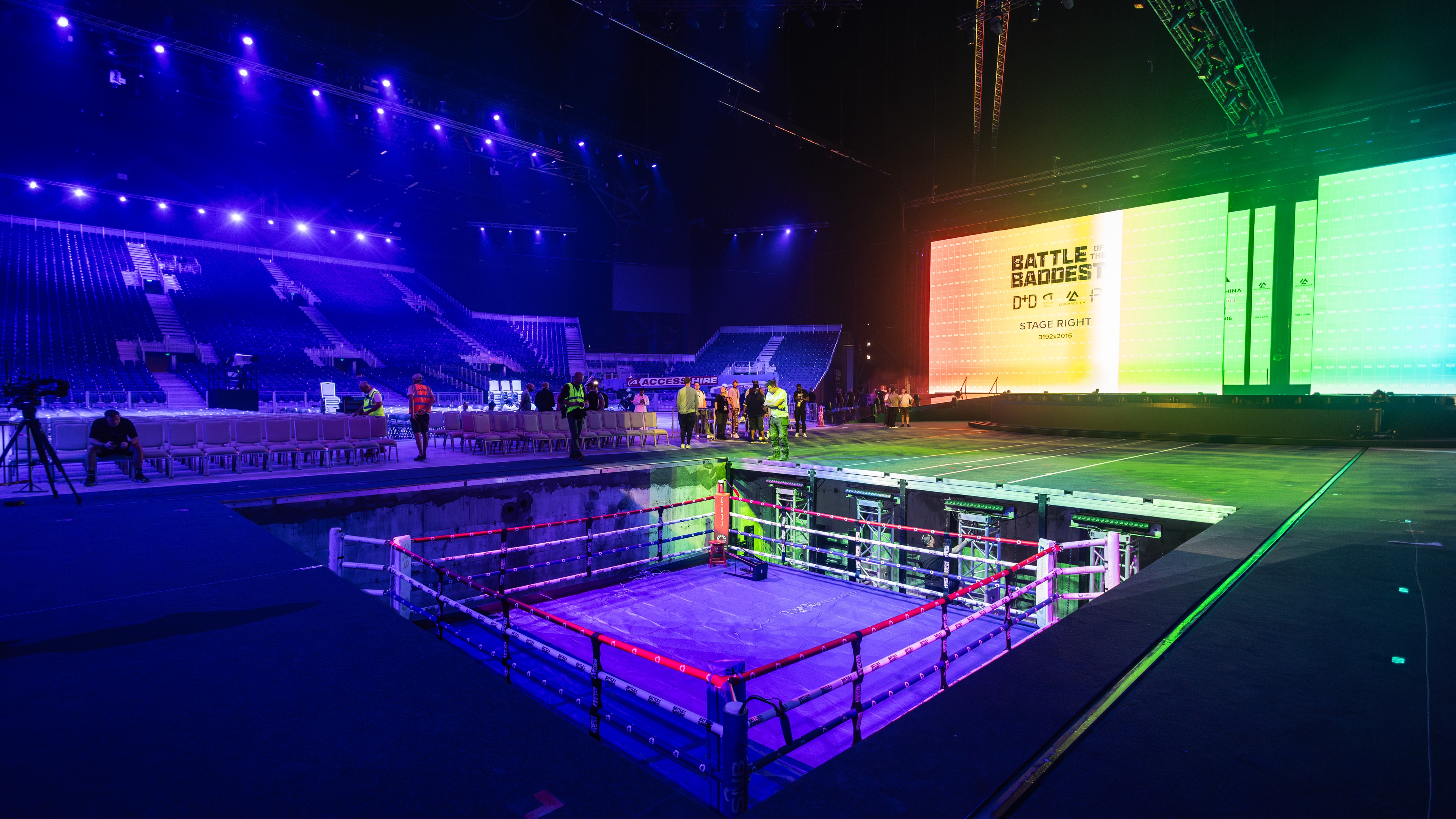 Battle of the Baddest stage being lifted up from ground