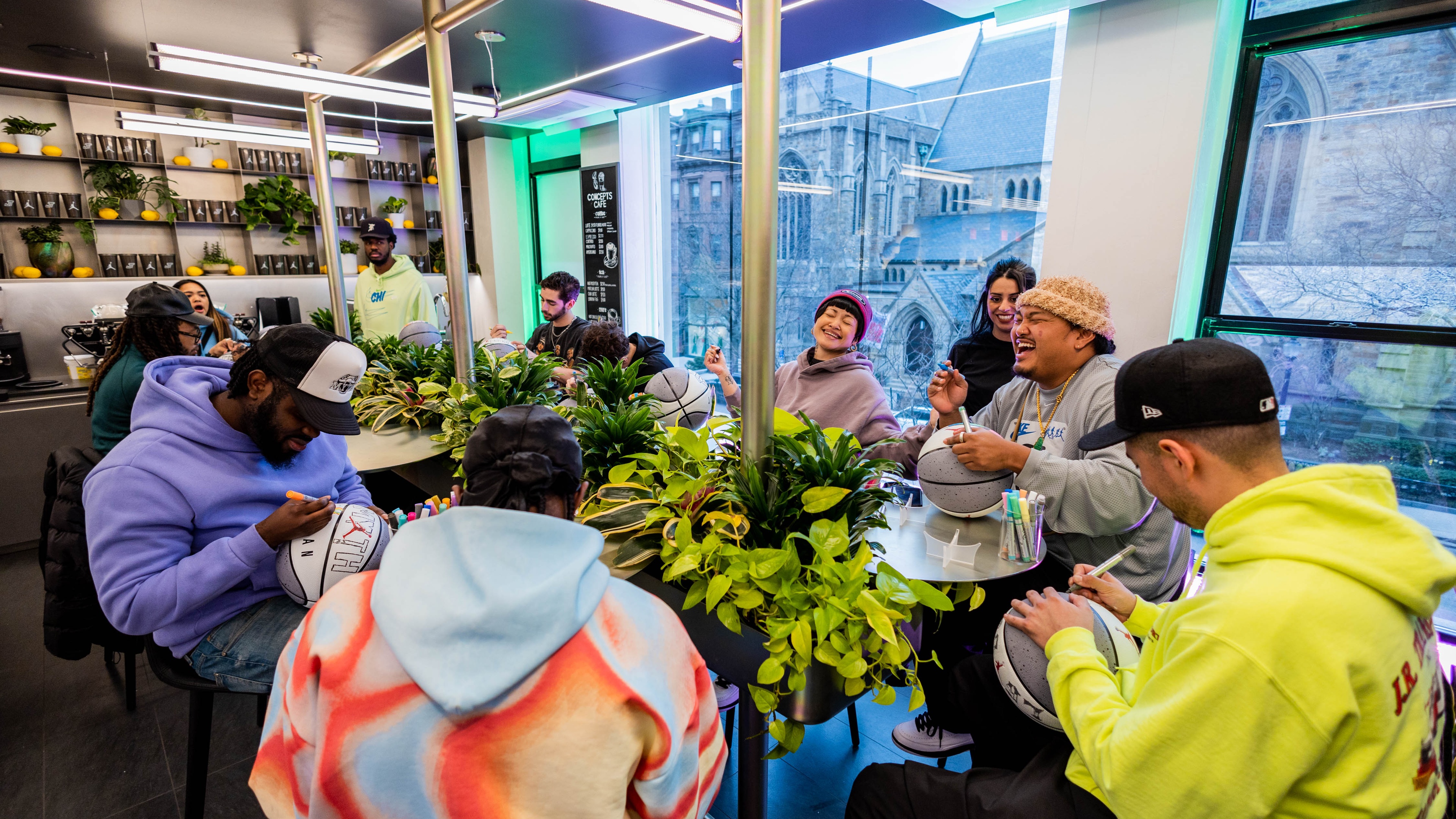 people gathered in group talking at Nike brand experience