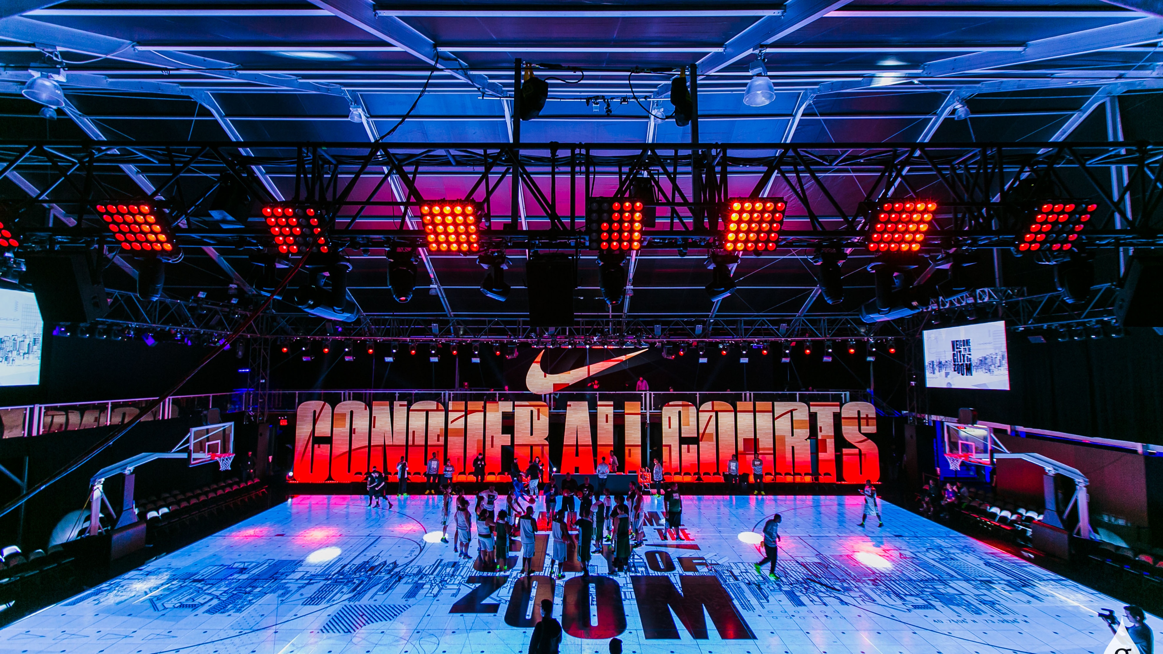 Wide shot of basketball court