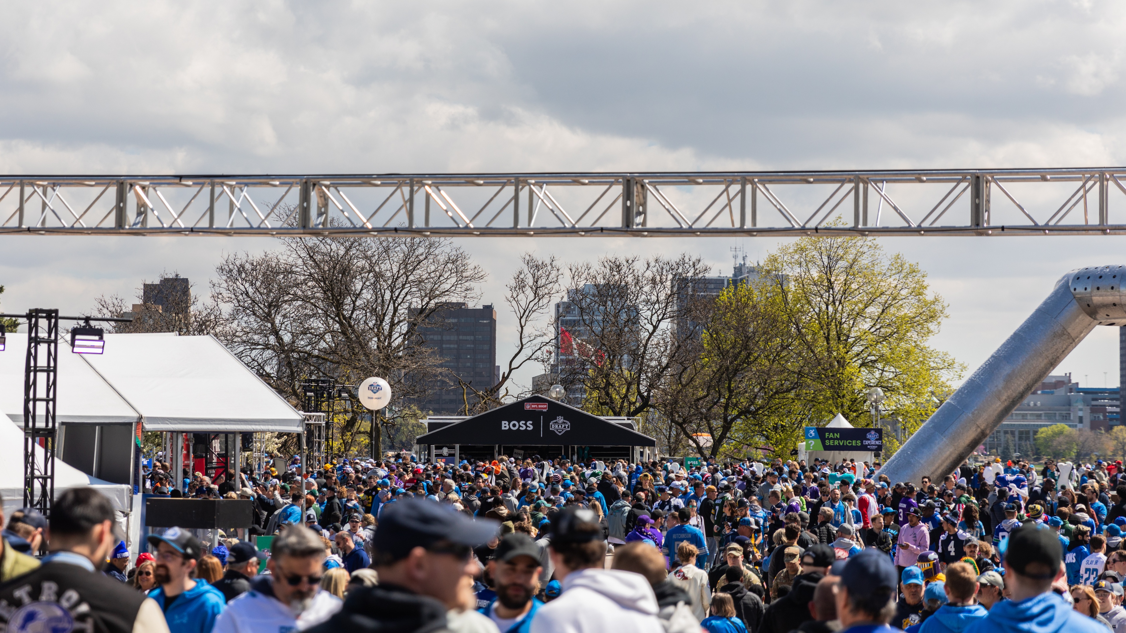 Large sports crowd outdoors during the day