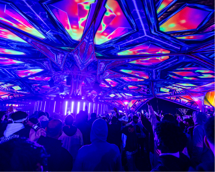 psychedelic lighting on ceiling of dance room