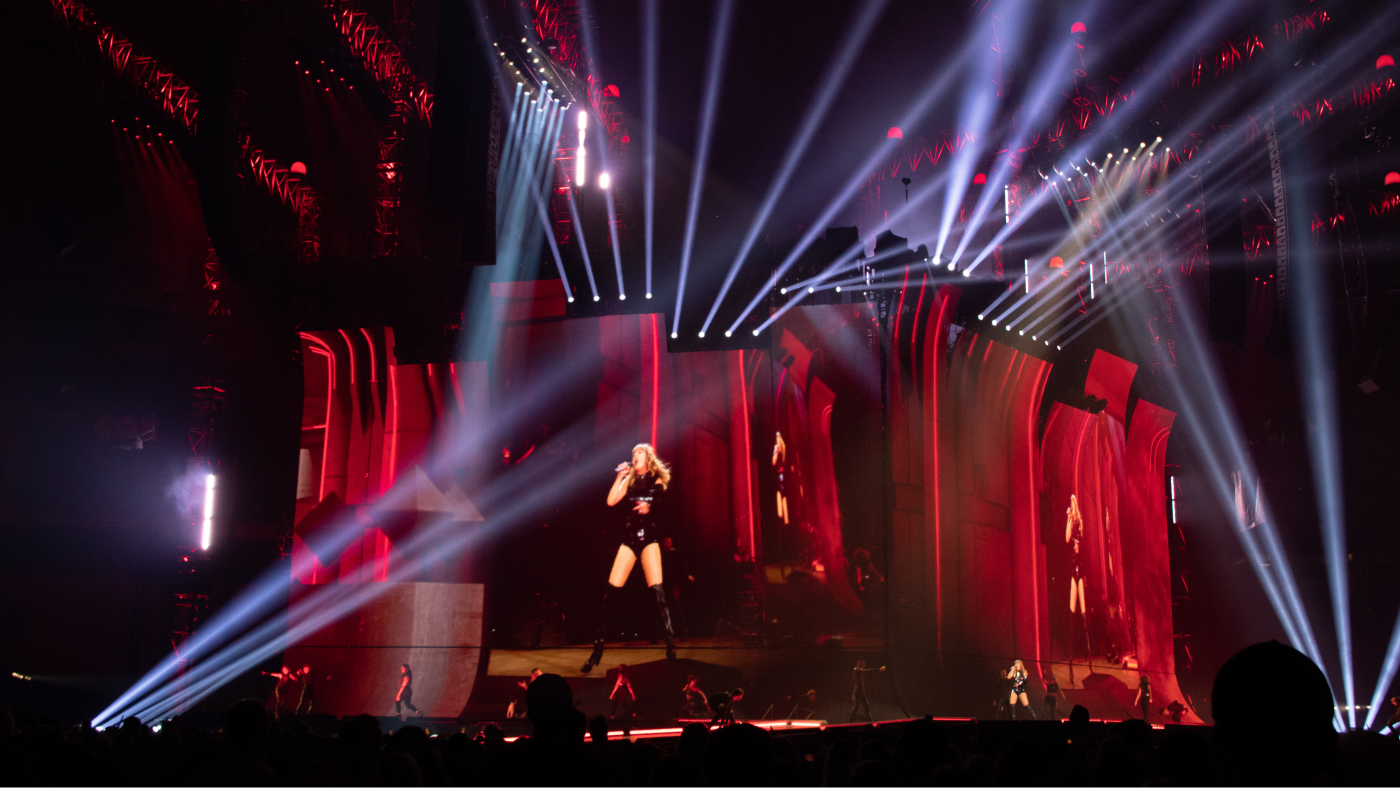 taylor swift performing, projected on stage screens