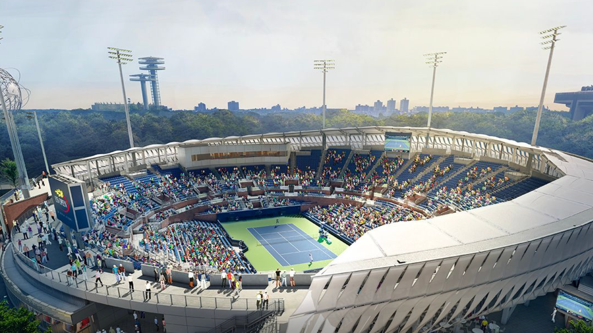 Large outdoor tennis arena rendering