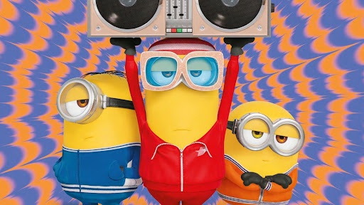 Minions holding up a Boombox
