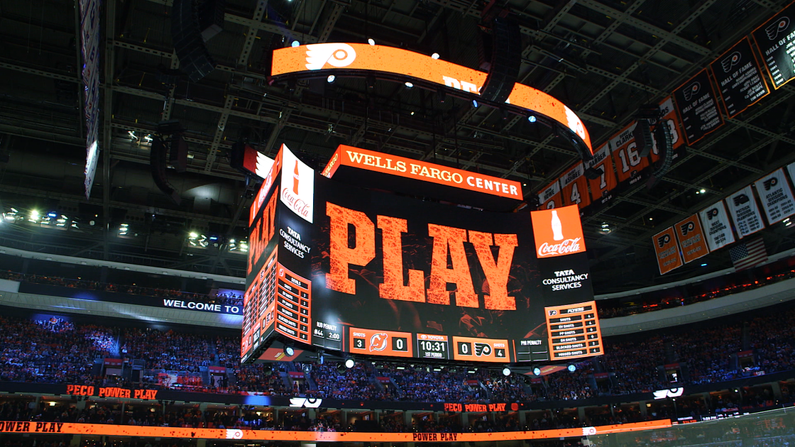 image of scoreboard during Philadelphia Flyers game