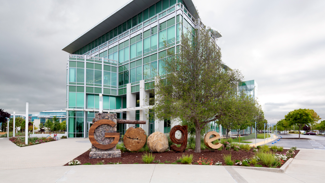 exterior of Grove Google Experience Center with glass window facade 