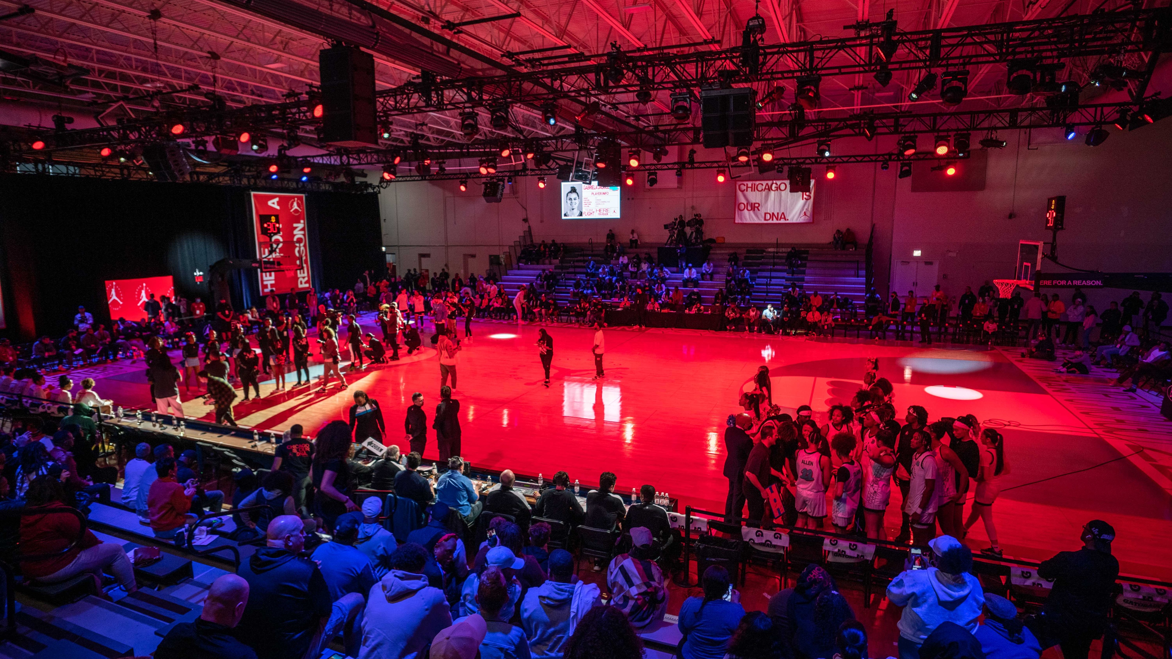 Basketball court lit up red
