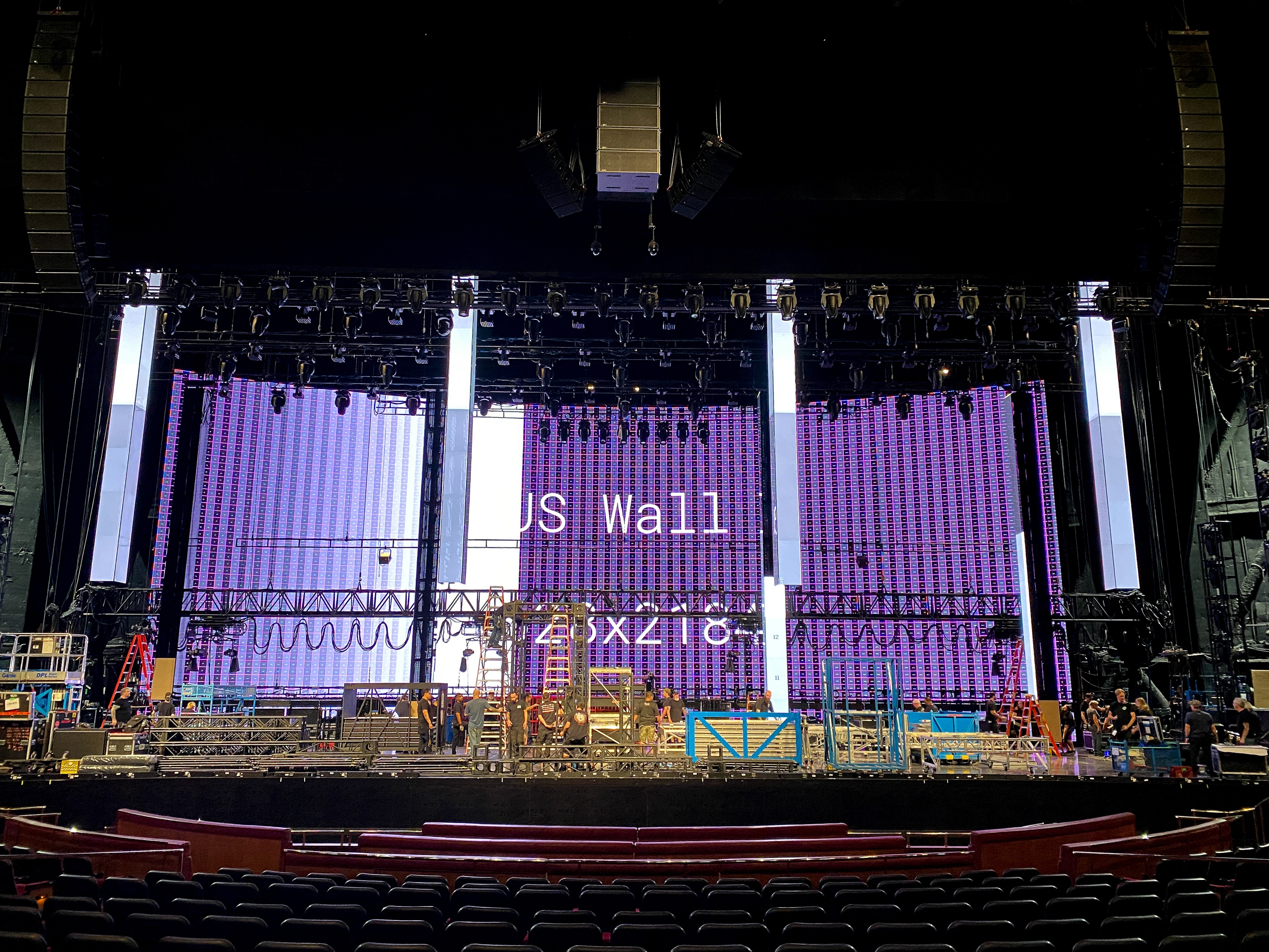 behind the scenes at Usher Residency at The Colosseum at Caesars Palace showing stage build