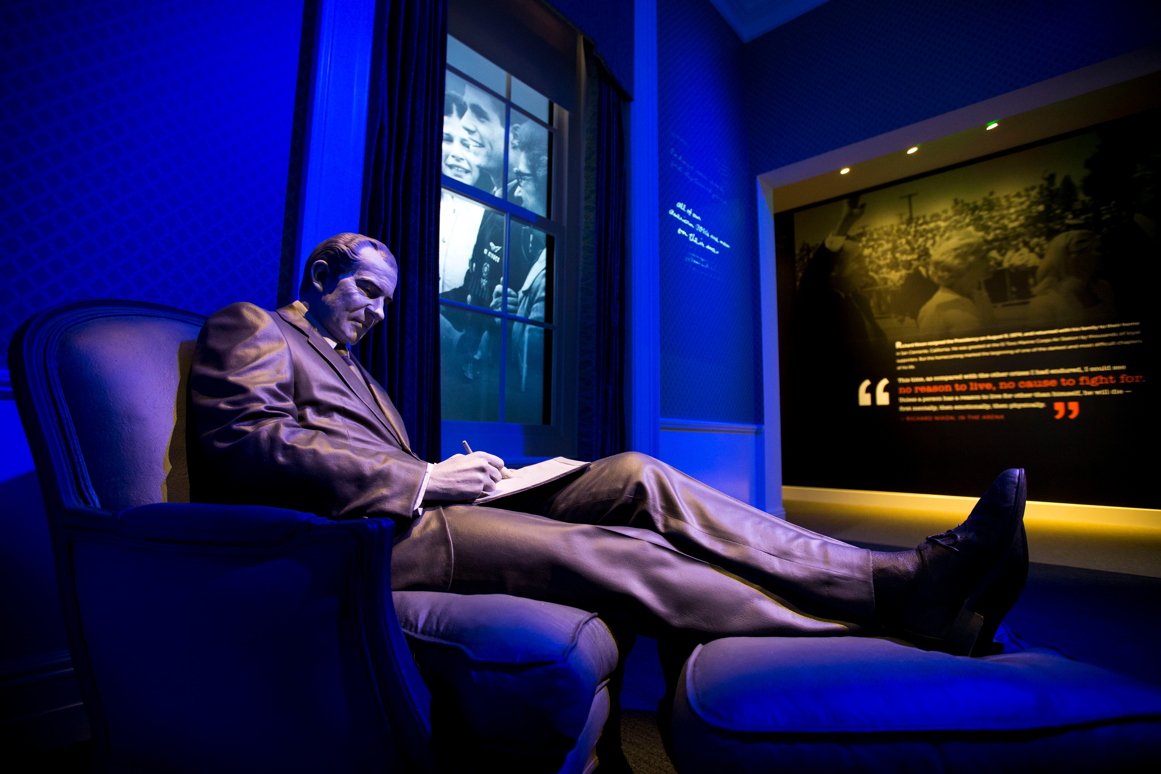 Richard Nixon replica with blue lighting