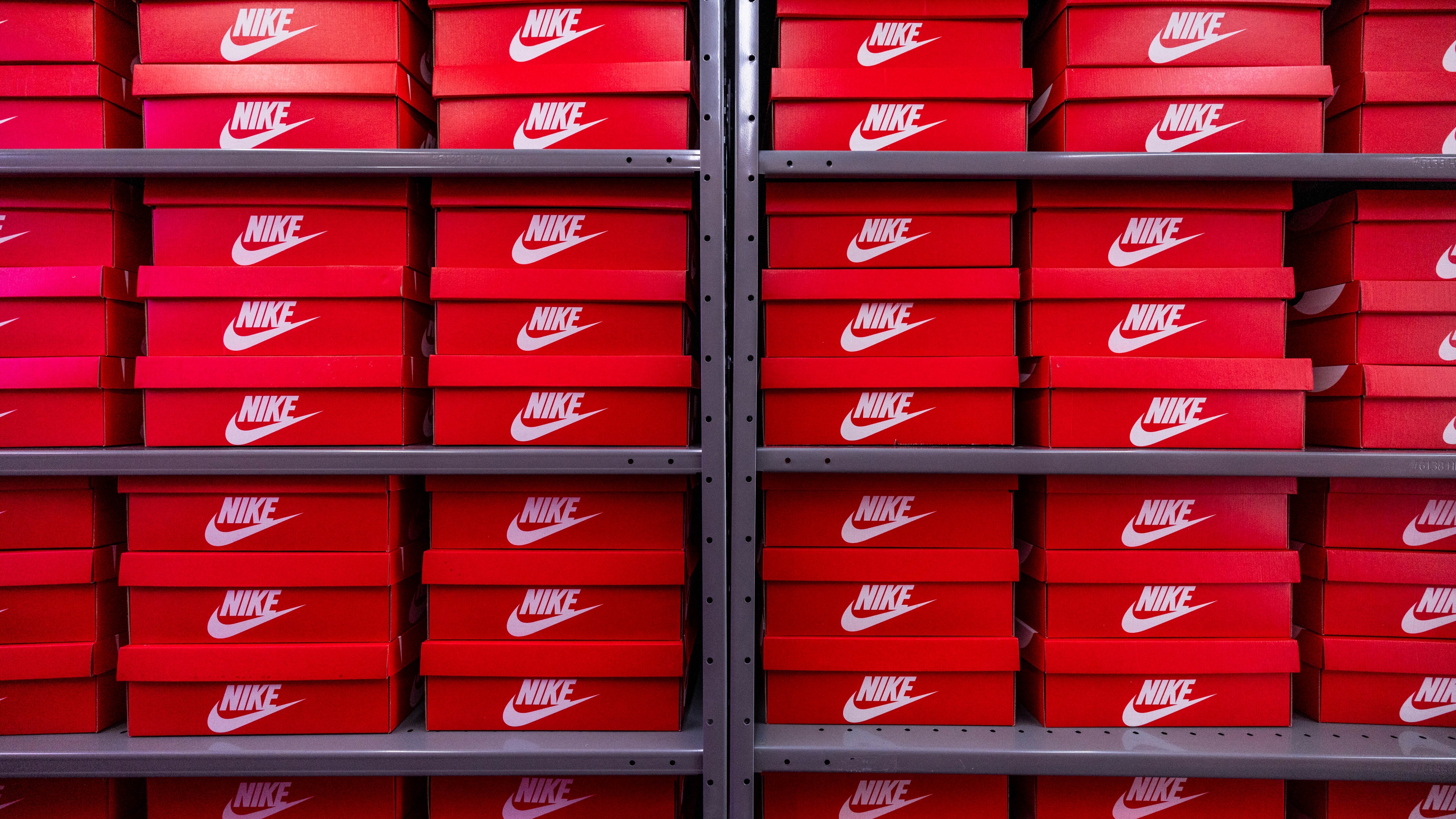 Nike boxes stacked up on shelf