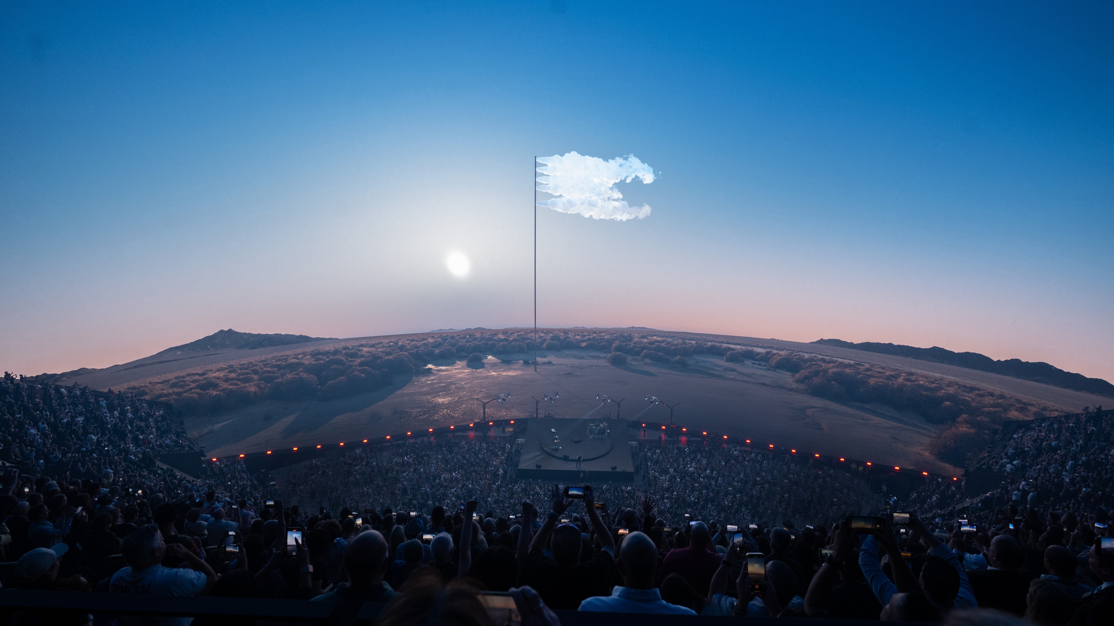Image of a massive flag in the dessert on LED screen at The Sphere Las Vegas