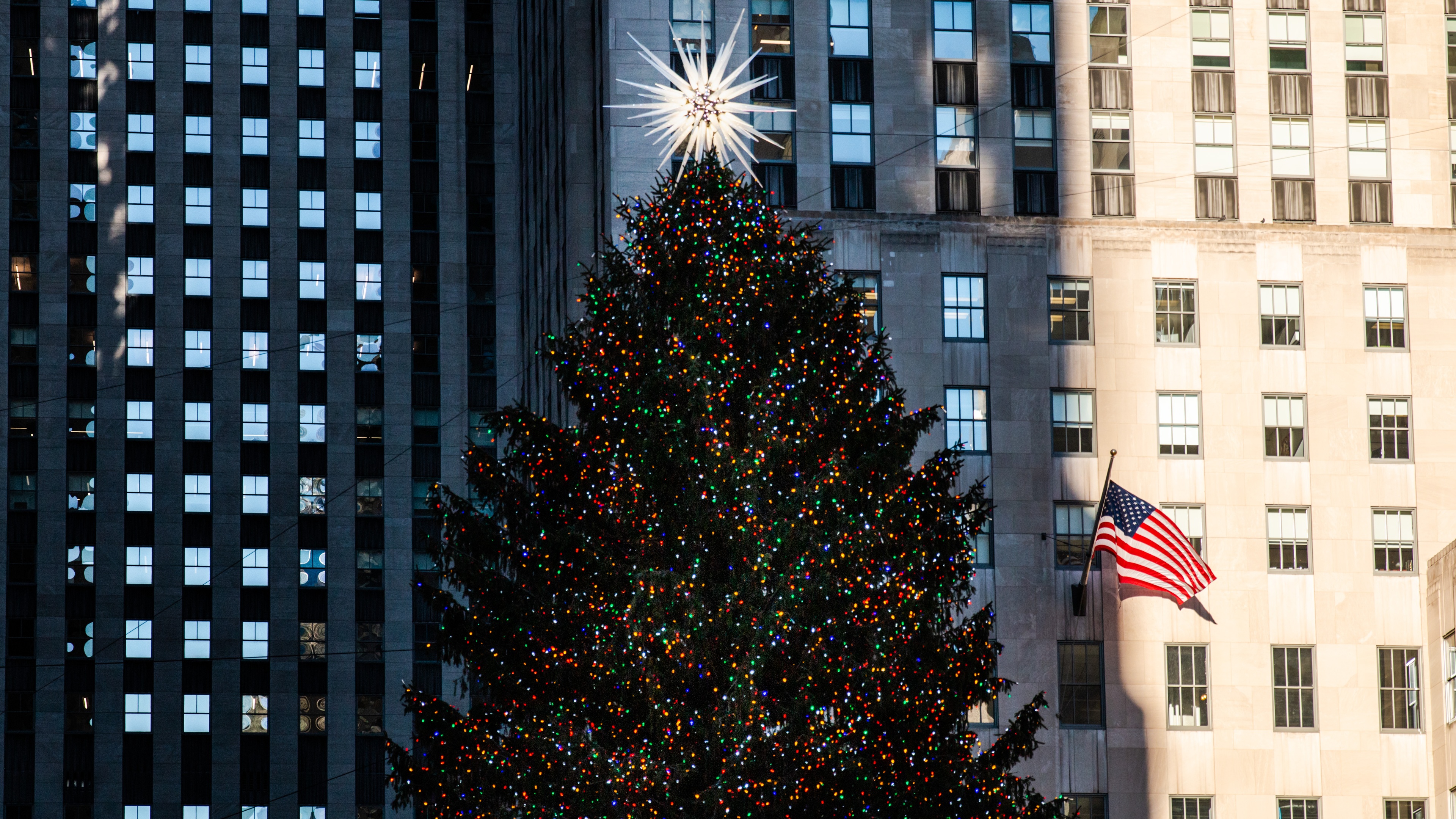 Swarovski crystal christmas tree topper on top of the Rockefeller Tree
