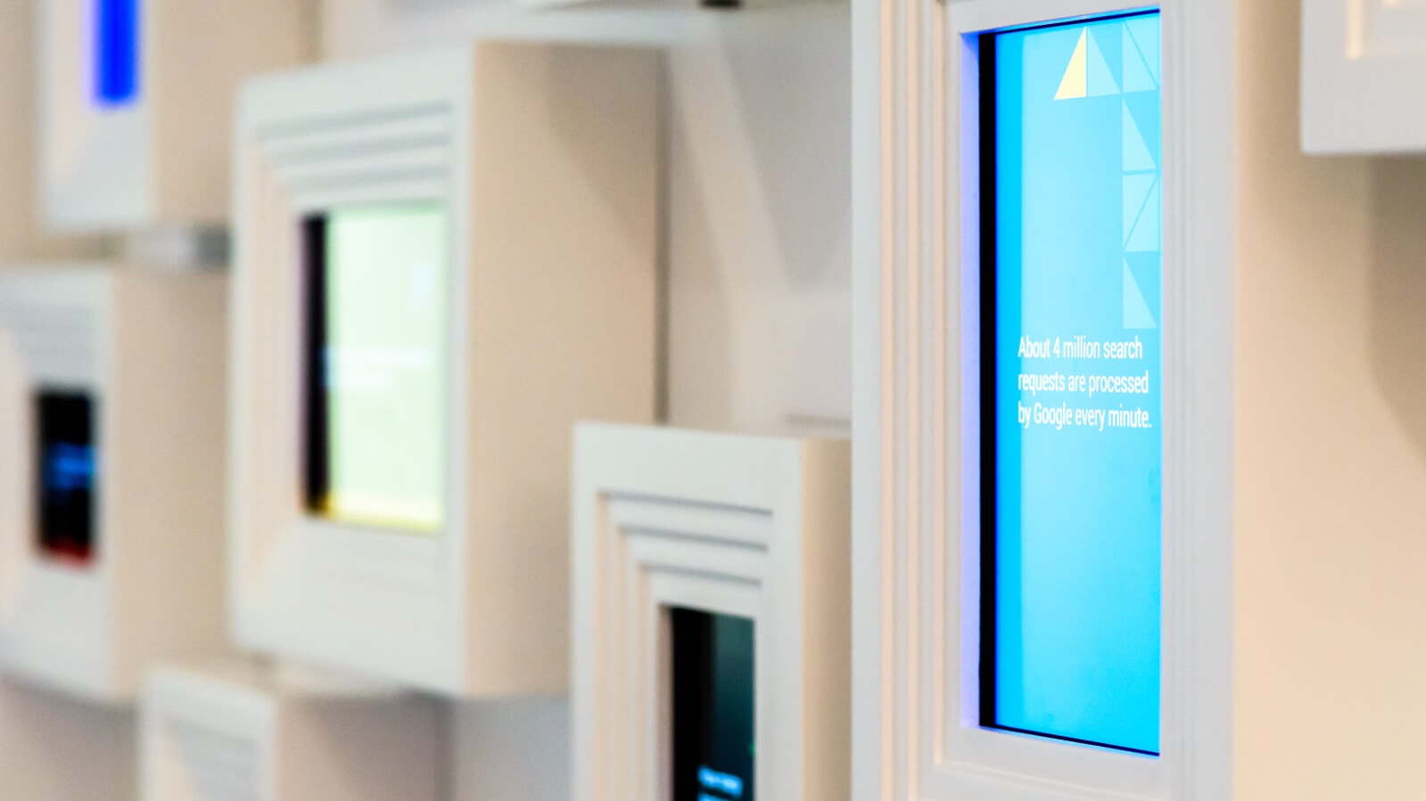 White blocks on wall with mini LED screens