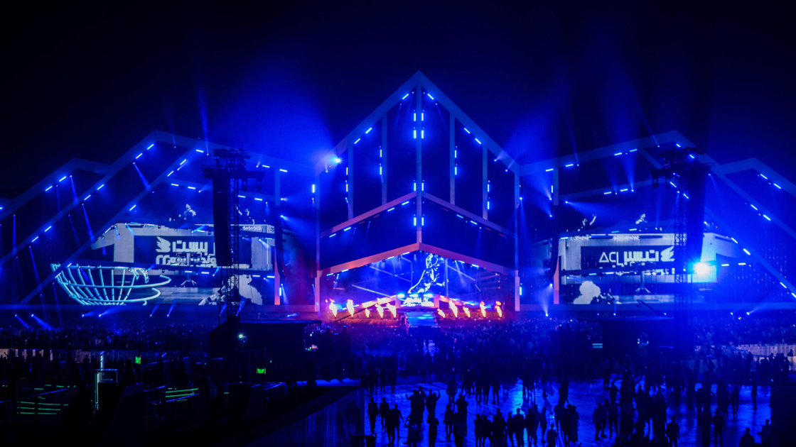 stage at night with blue lighting