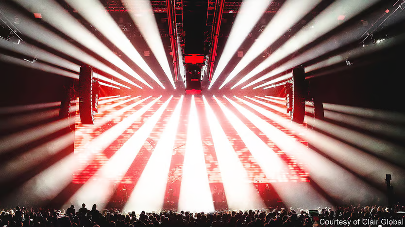 Lights streaming from a stage set design