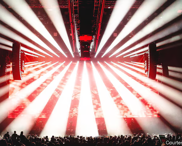 Lights streaming from a stage set design