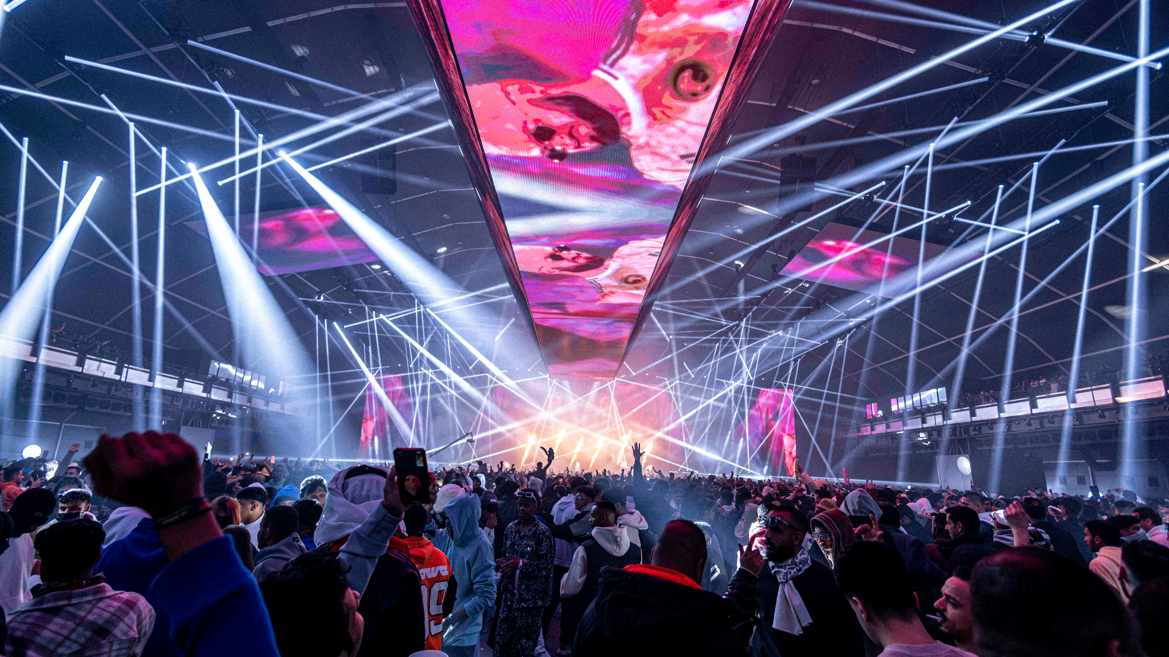 overhead LED screens with laser lights