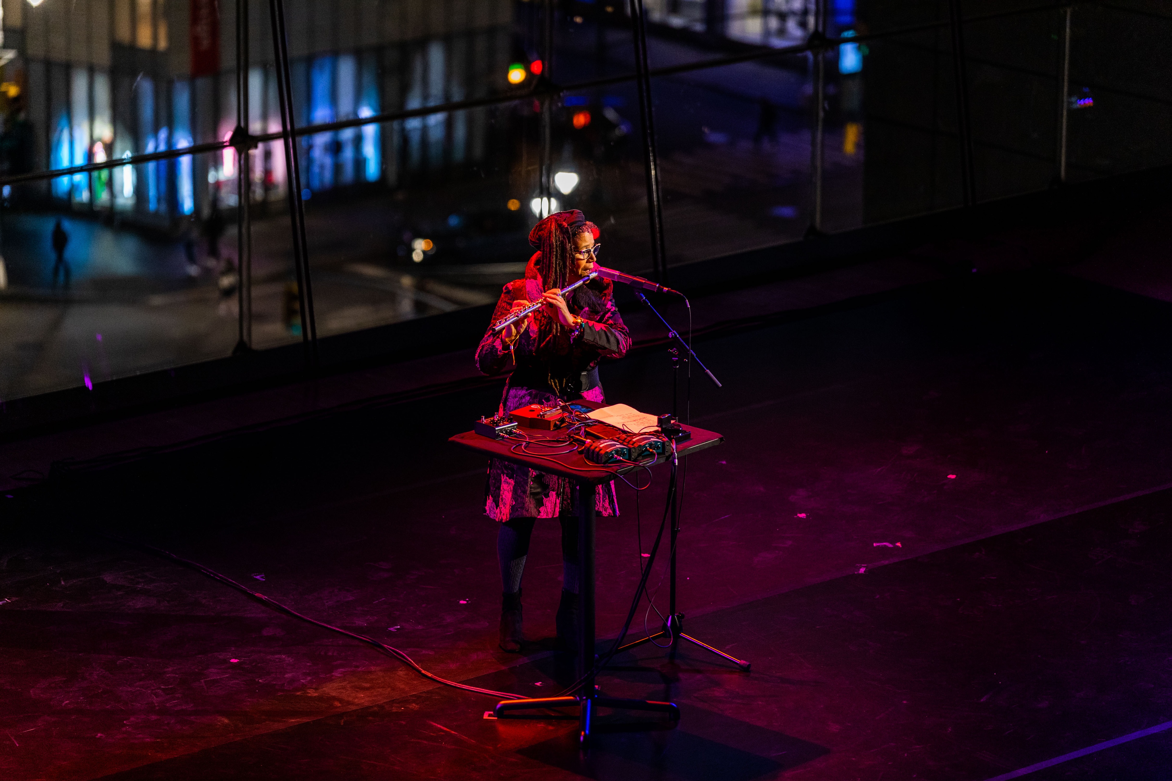 Nicole Mitchell playing the flute on stage at the Doris Duke Artist Awards 10th Anniversary Celebration