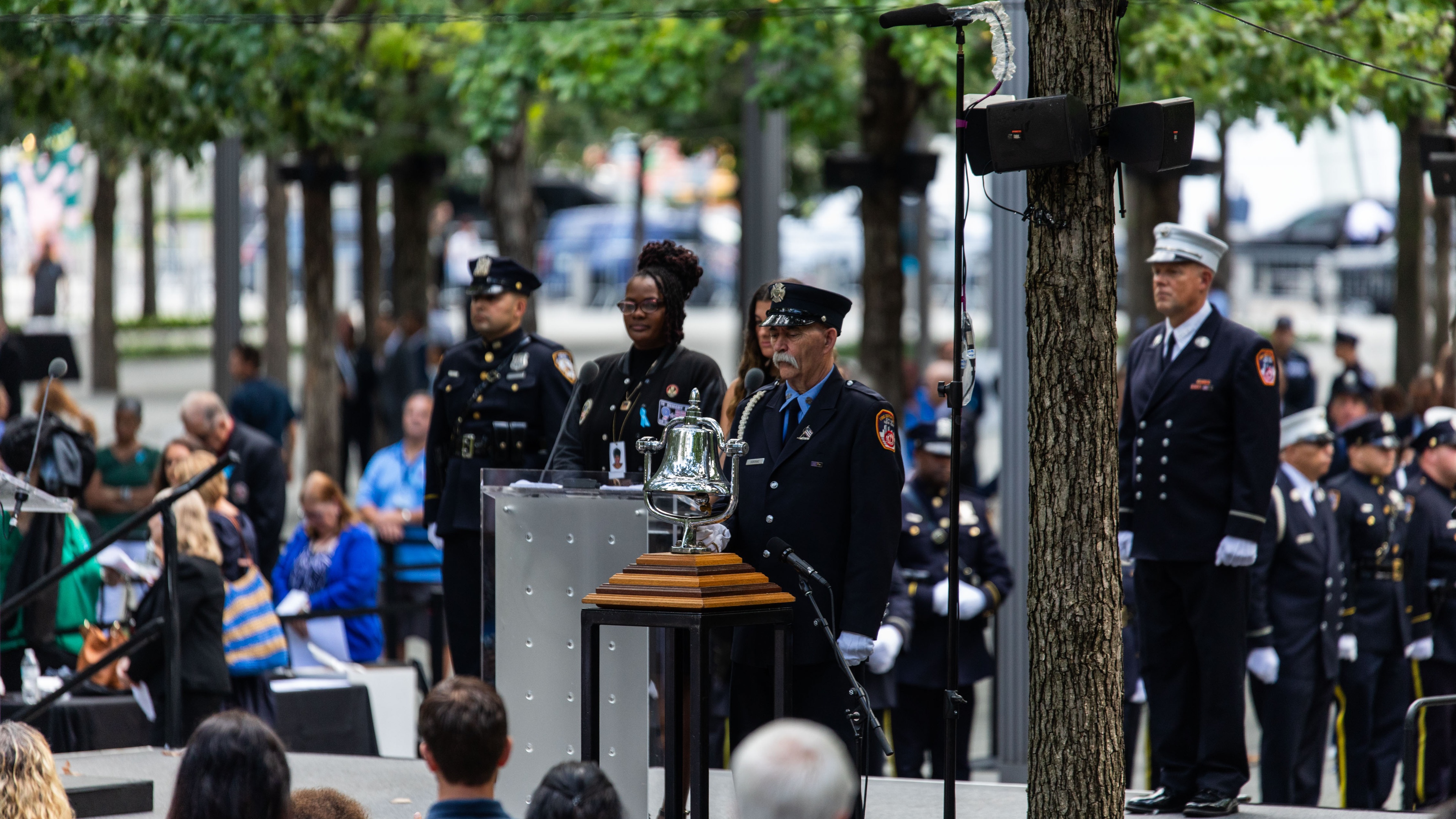 NYPD standing on stage
