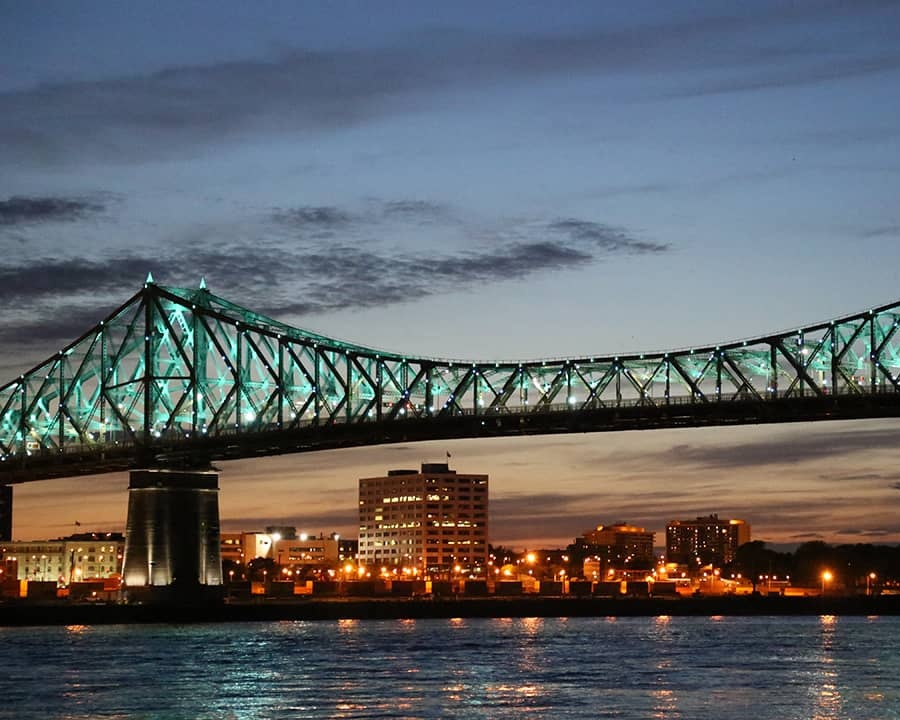Bridge at sunset with light green lighting